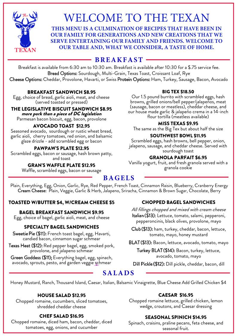 The Texan Cafe & Coffee Shop меню
