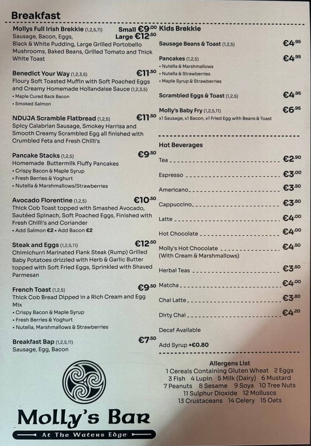 The Waters Edge Restaurant меню