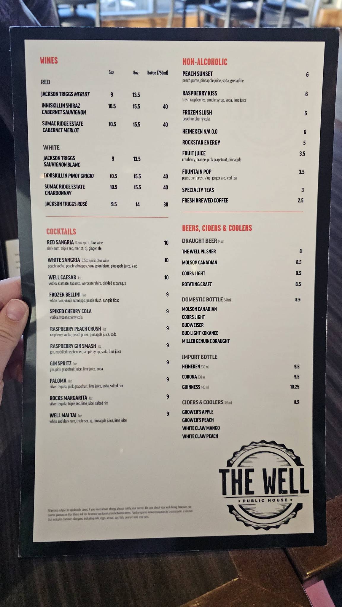 The Well Public House at Chances Maple Ridge меню