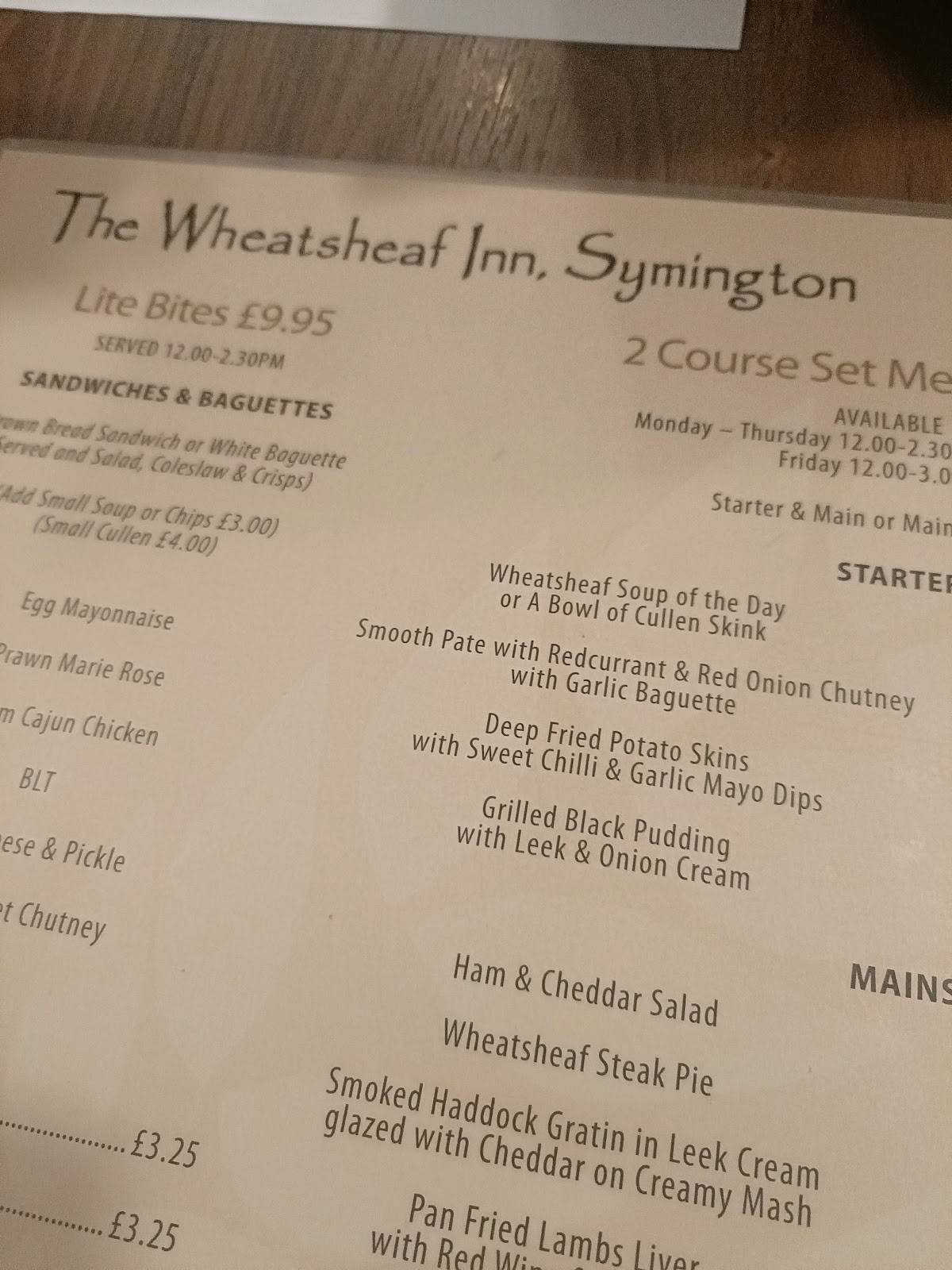 The Wheatsheaf Inn меню