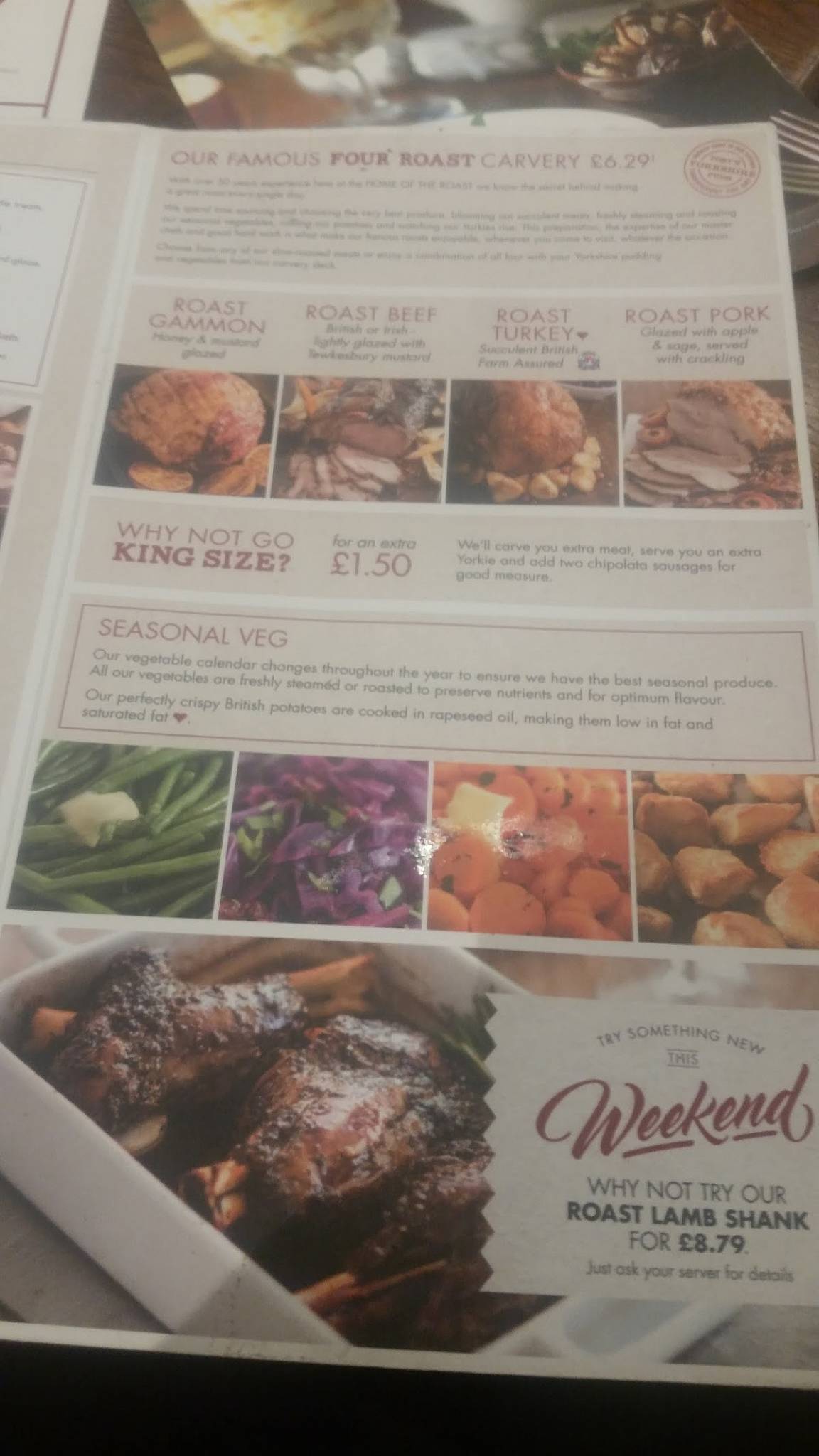 Toby Carvery Rotherham меню