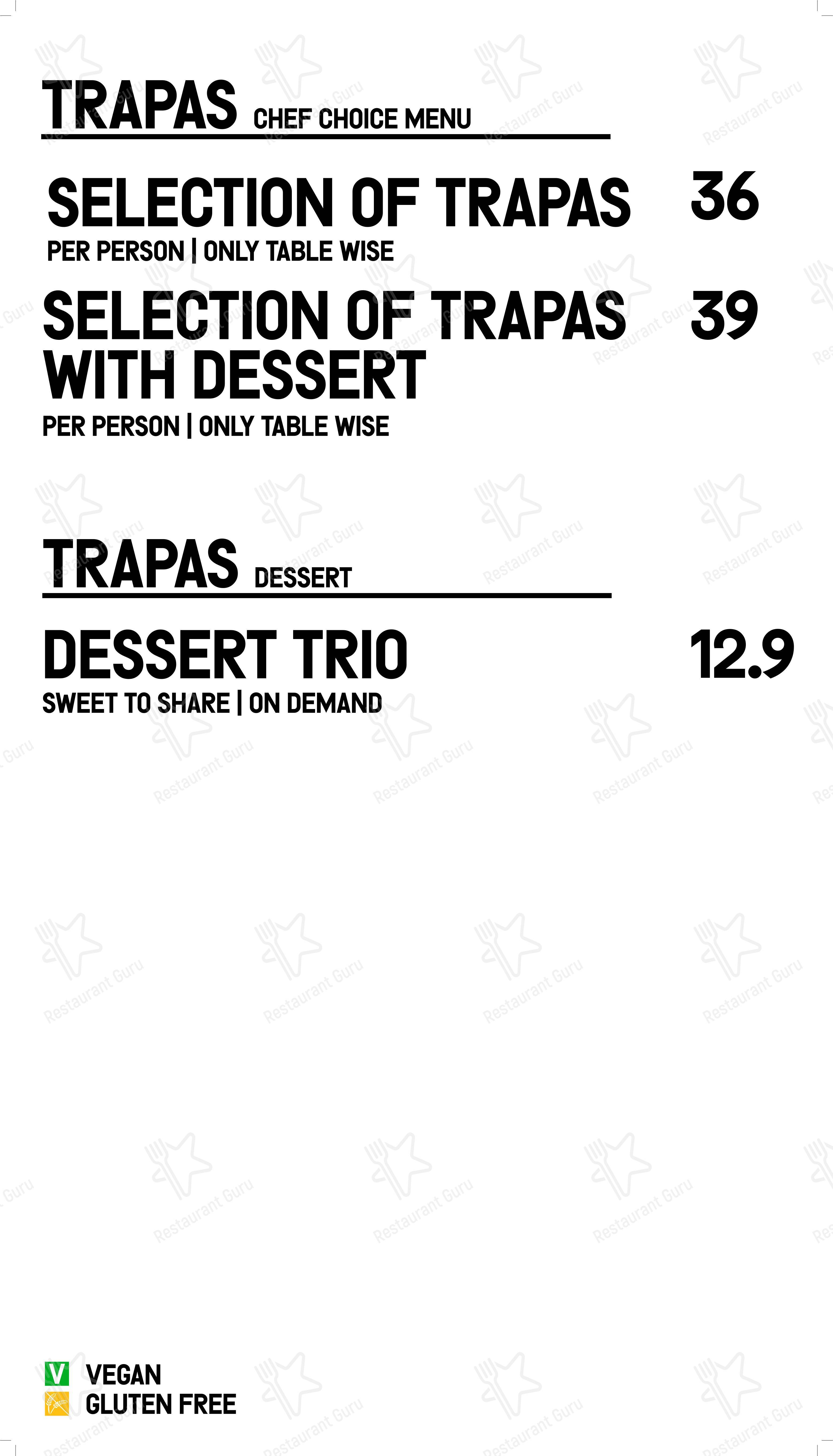 Dinner Menu ресторана Trapas