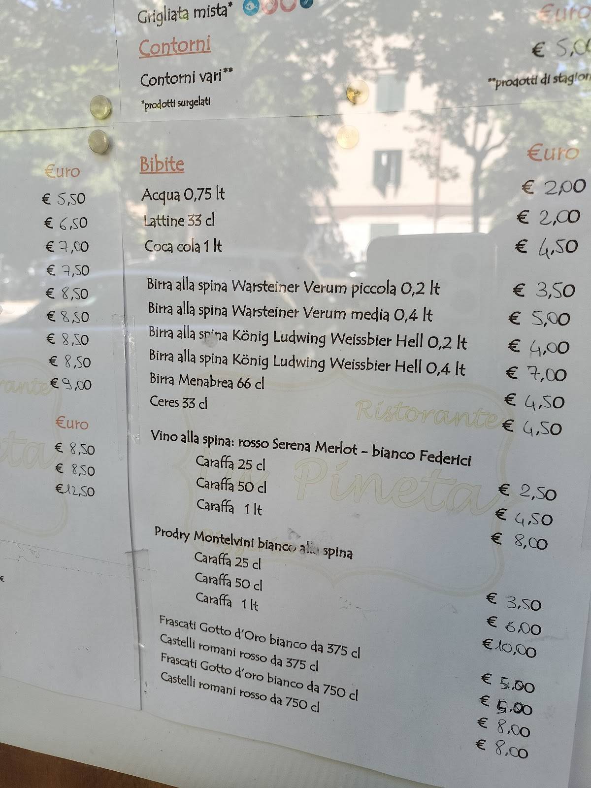 Trattoria Pizzeria La Pineta меню
