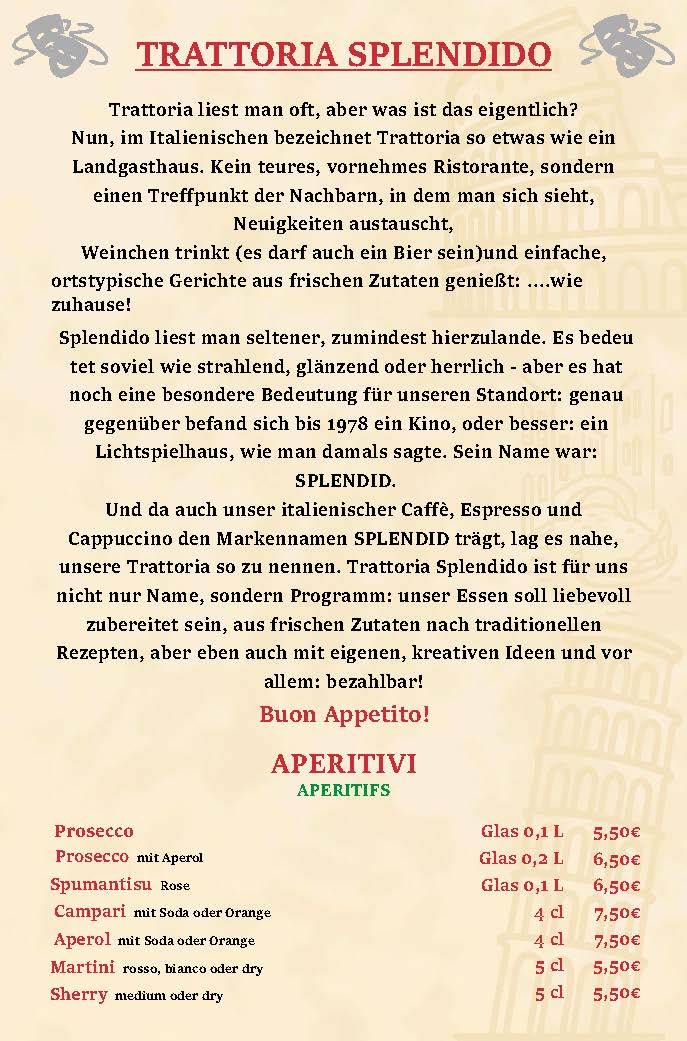Trattoria Splendido меню