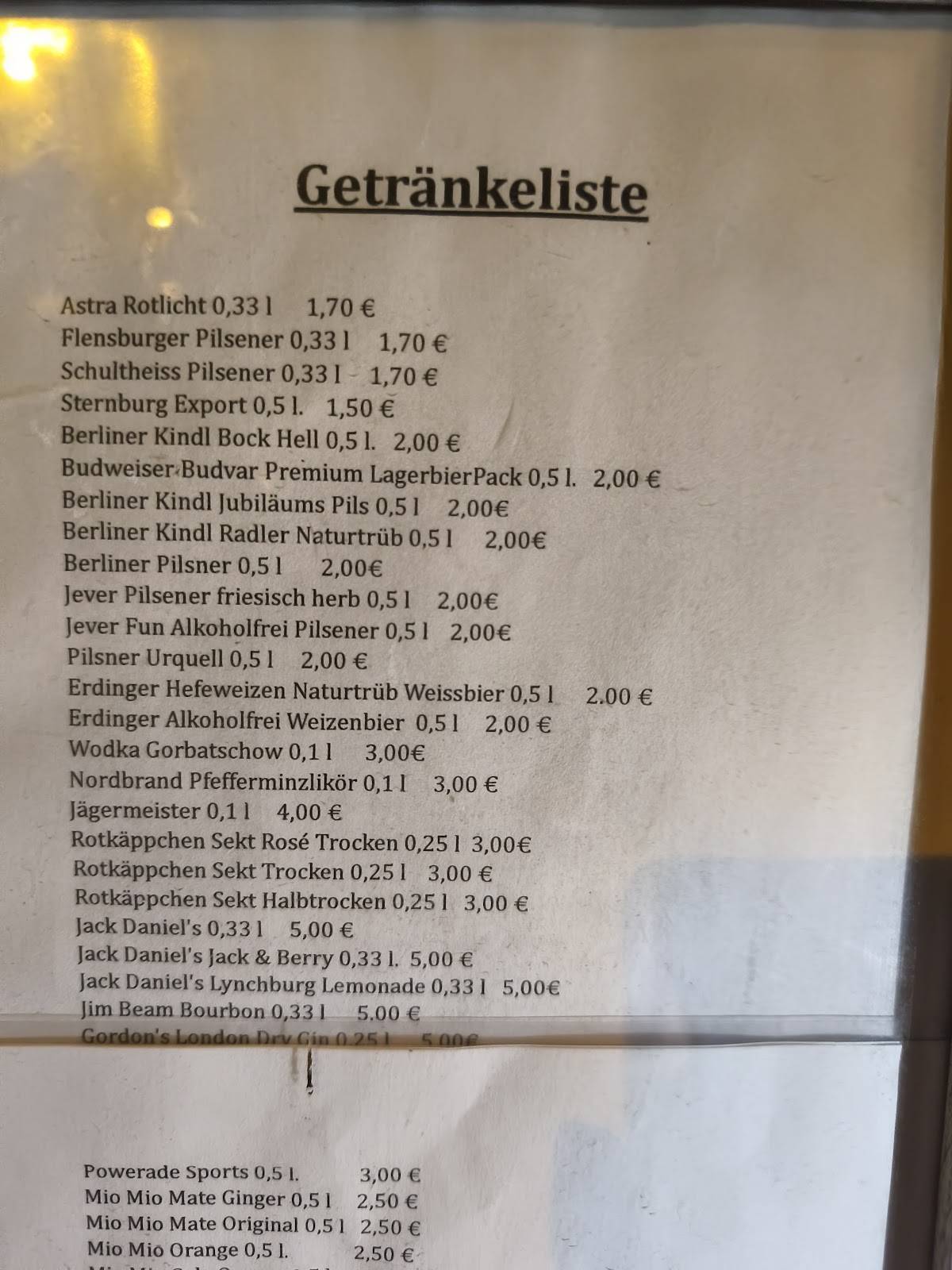 Treffpunkt меню