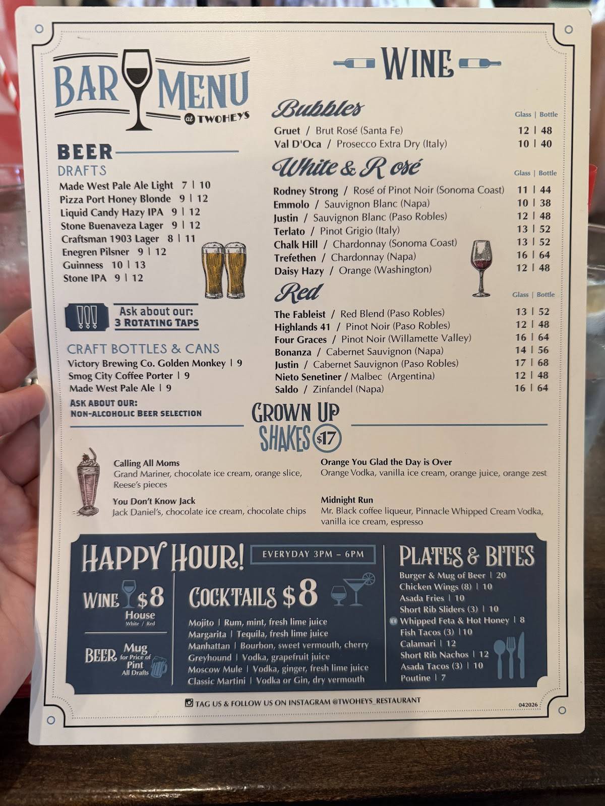 Twohey's Restaurant меню