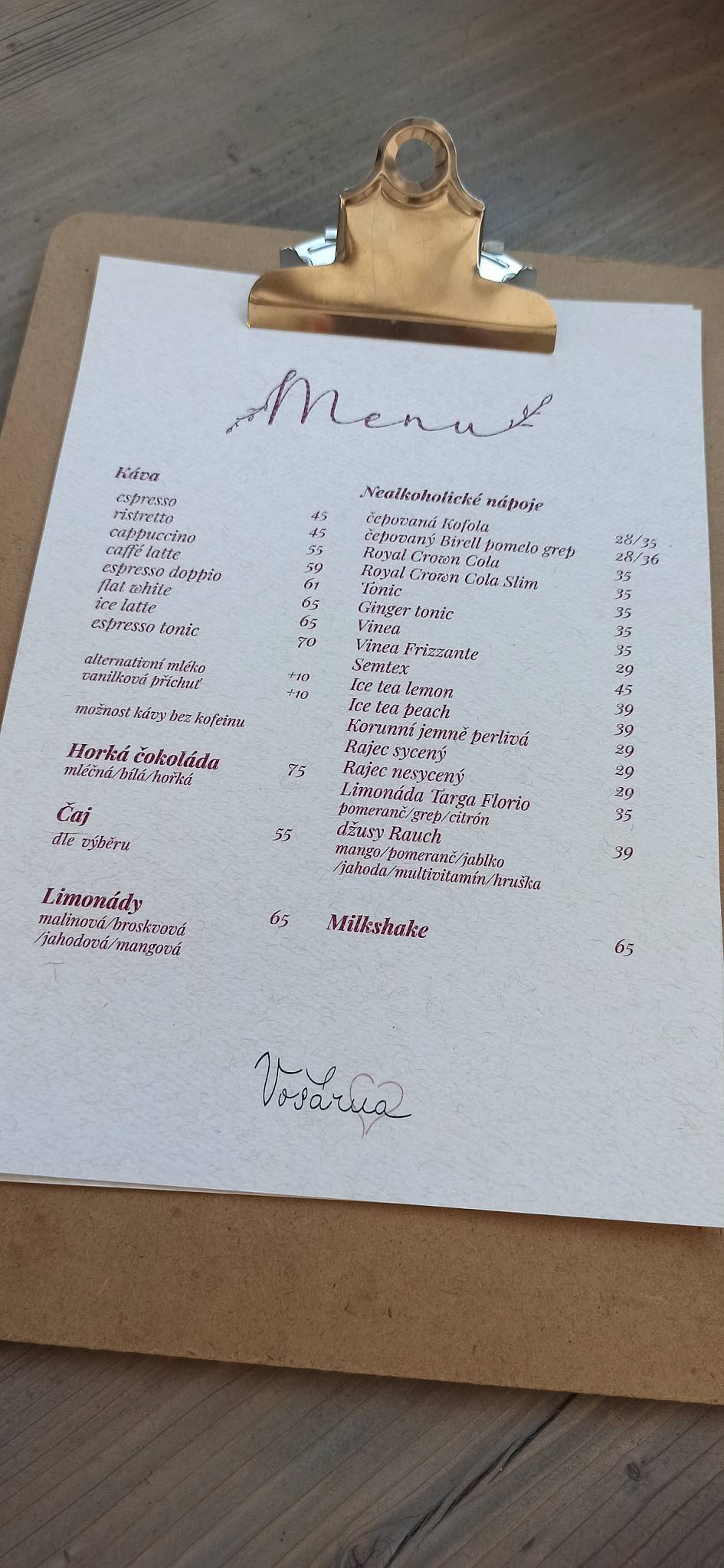 VOŠÁRNA меню