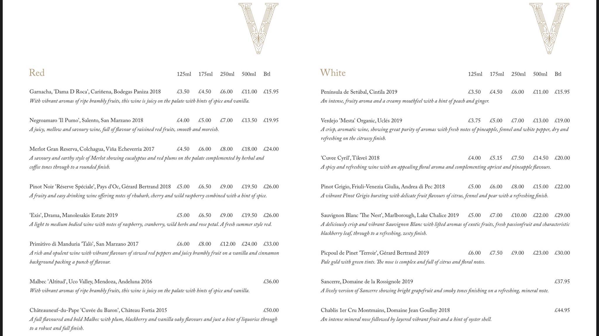 Valerie's Wine Bar меню