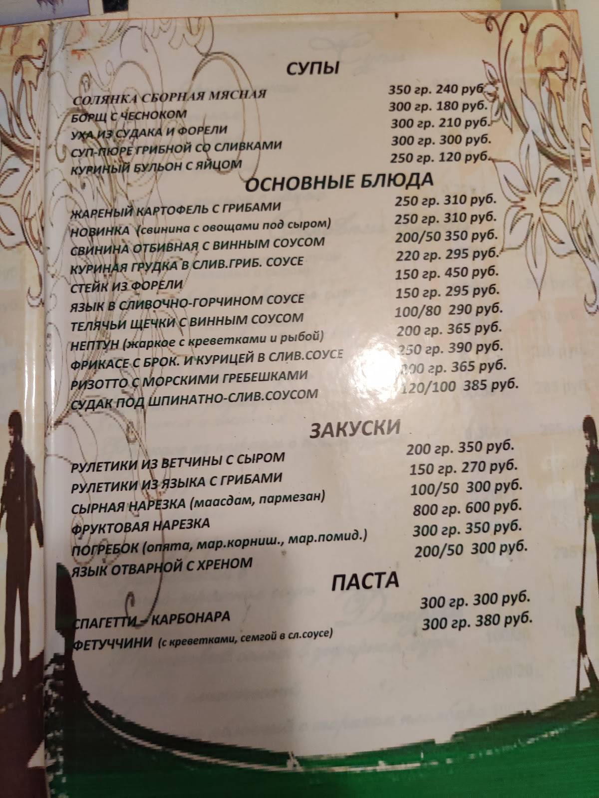 Русская Венеция меню