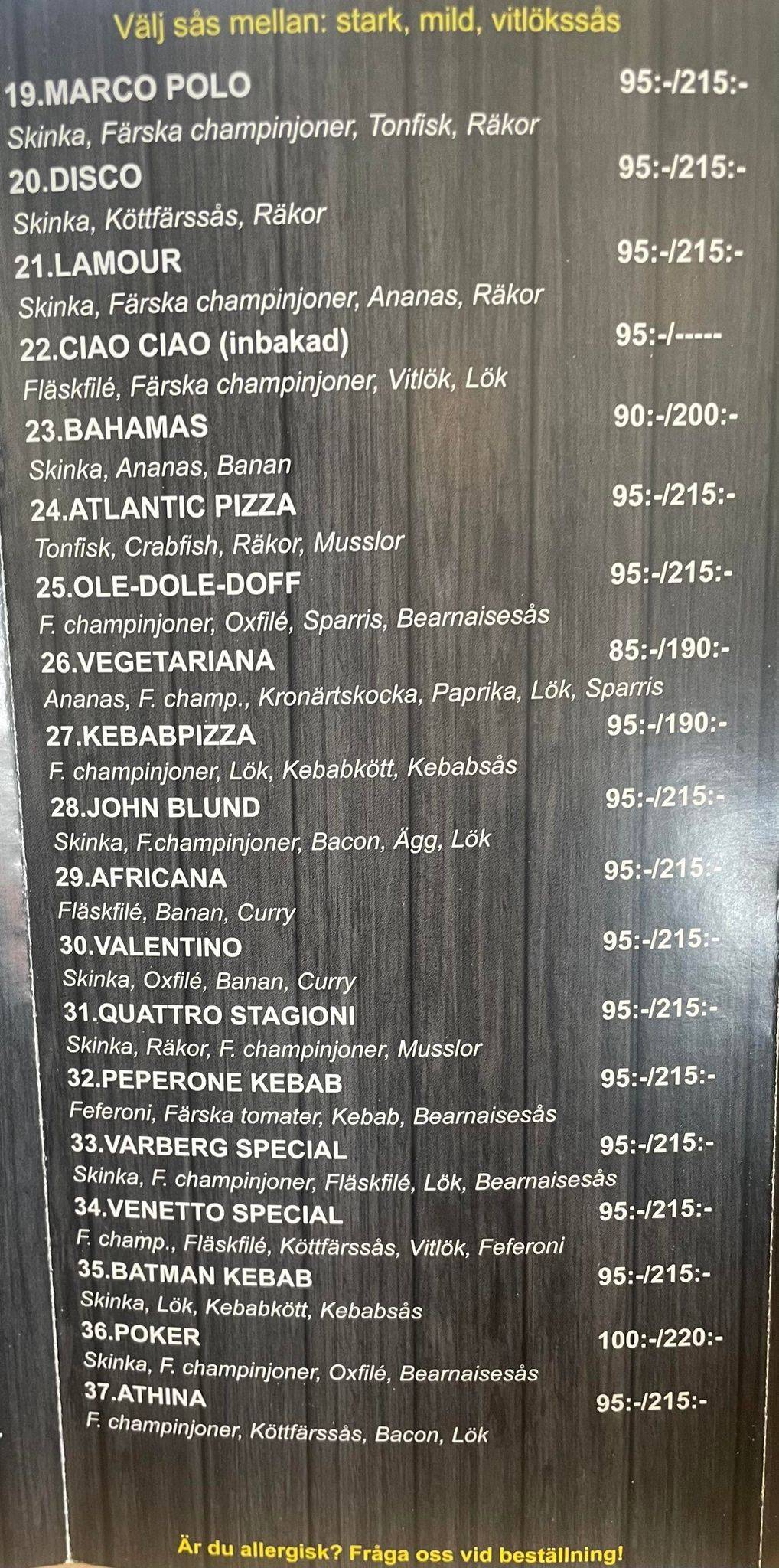 VIA Veneto Varberg меню
