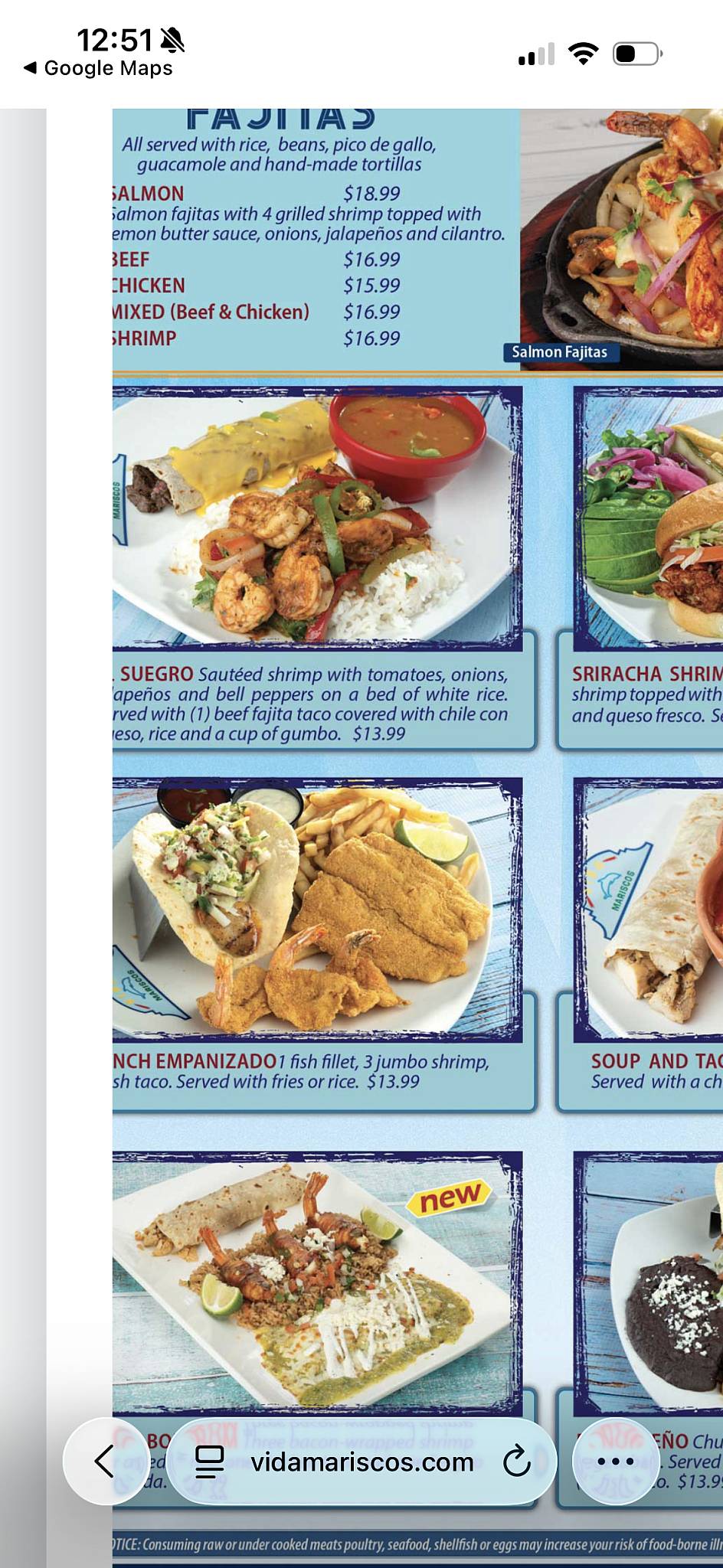 Vida Mariscos меню