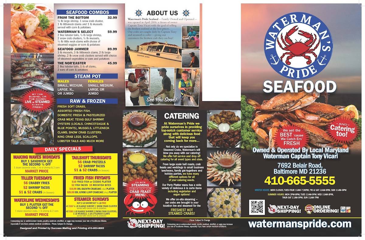 Waterman's Pride Seafood меню