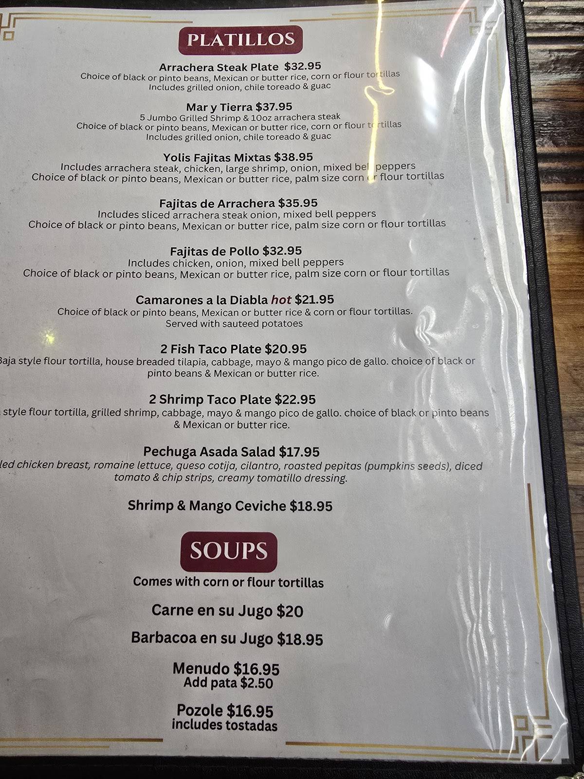 Yoli's Mexican Grill меню