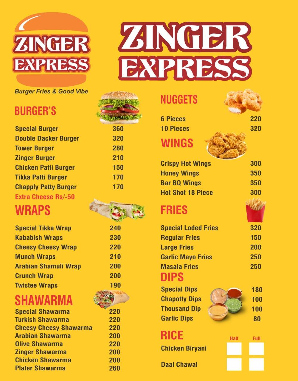 Zinger Express меню