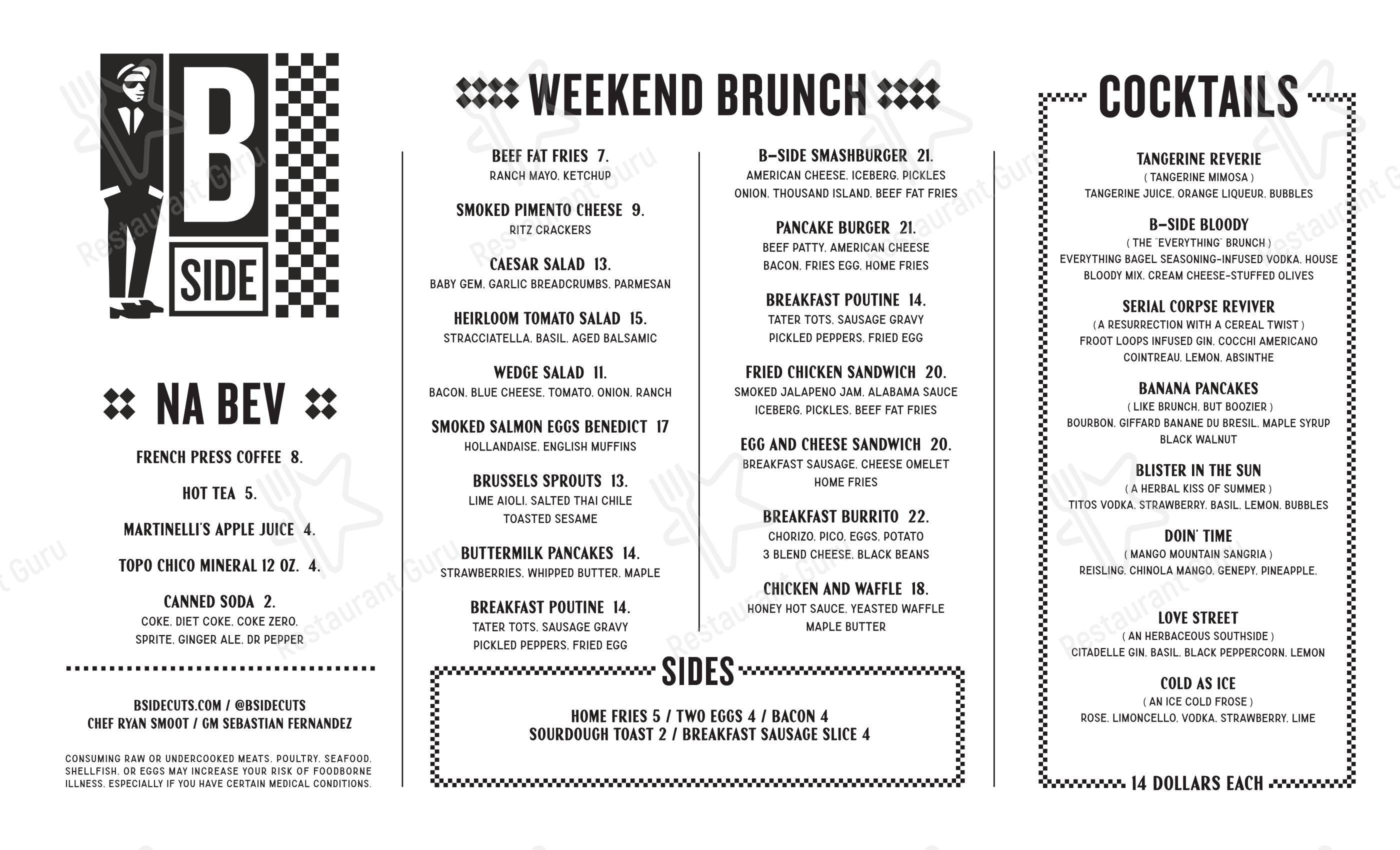 Takeaway Menu паба и бара B Side