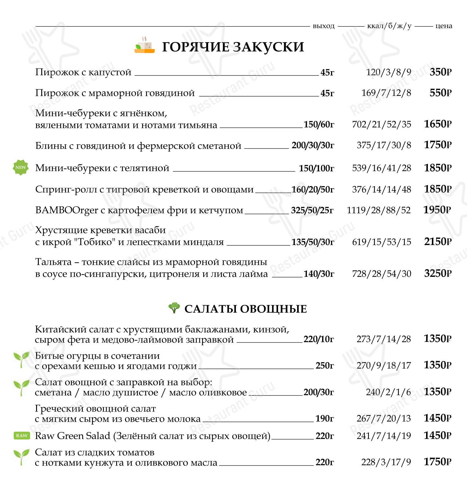 Коктейльная карта ресторана BambooBar в Москве
