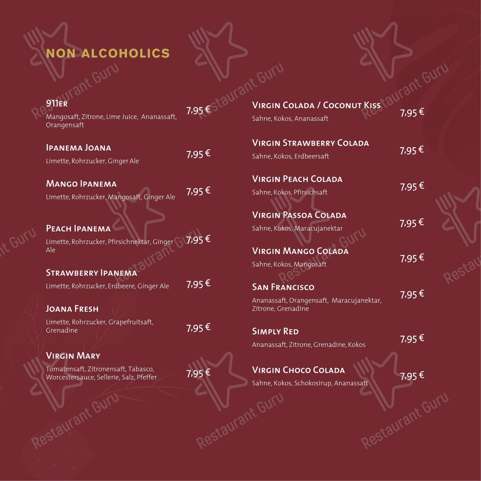 Меню паба и бара Bar Seña - Меню напитков