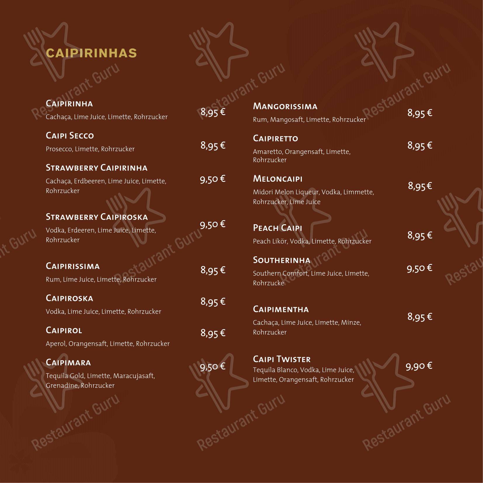 Меню напитков паба и бара Bar Seña в Ганновере