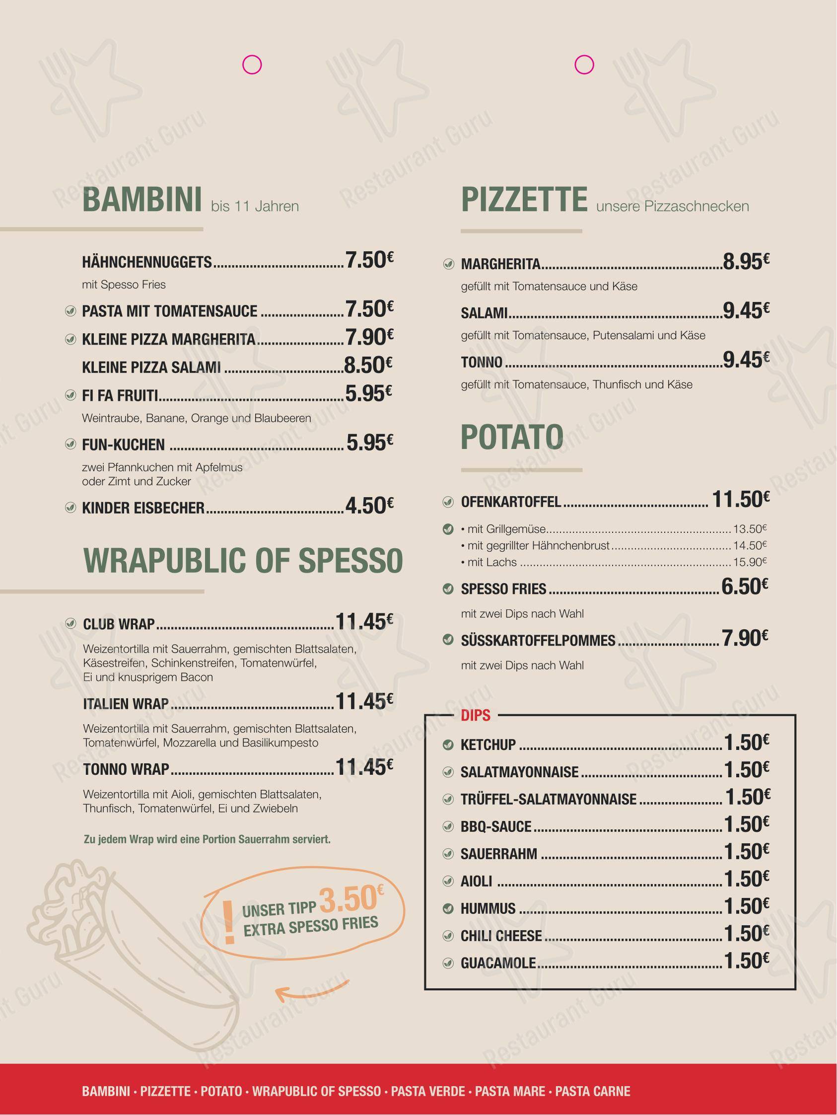Café Spesso в Ганновере - Меню