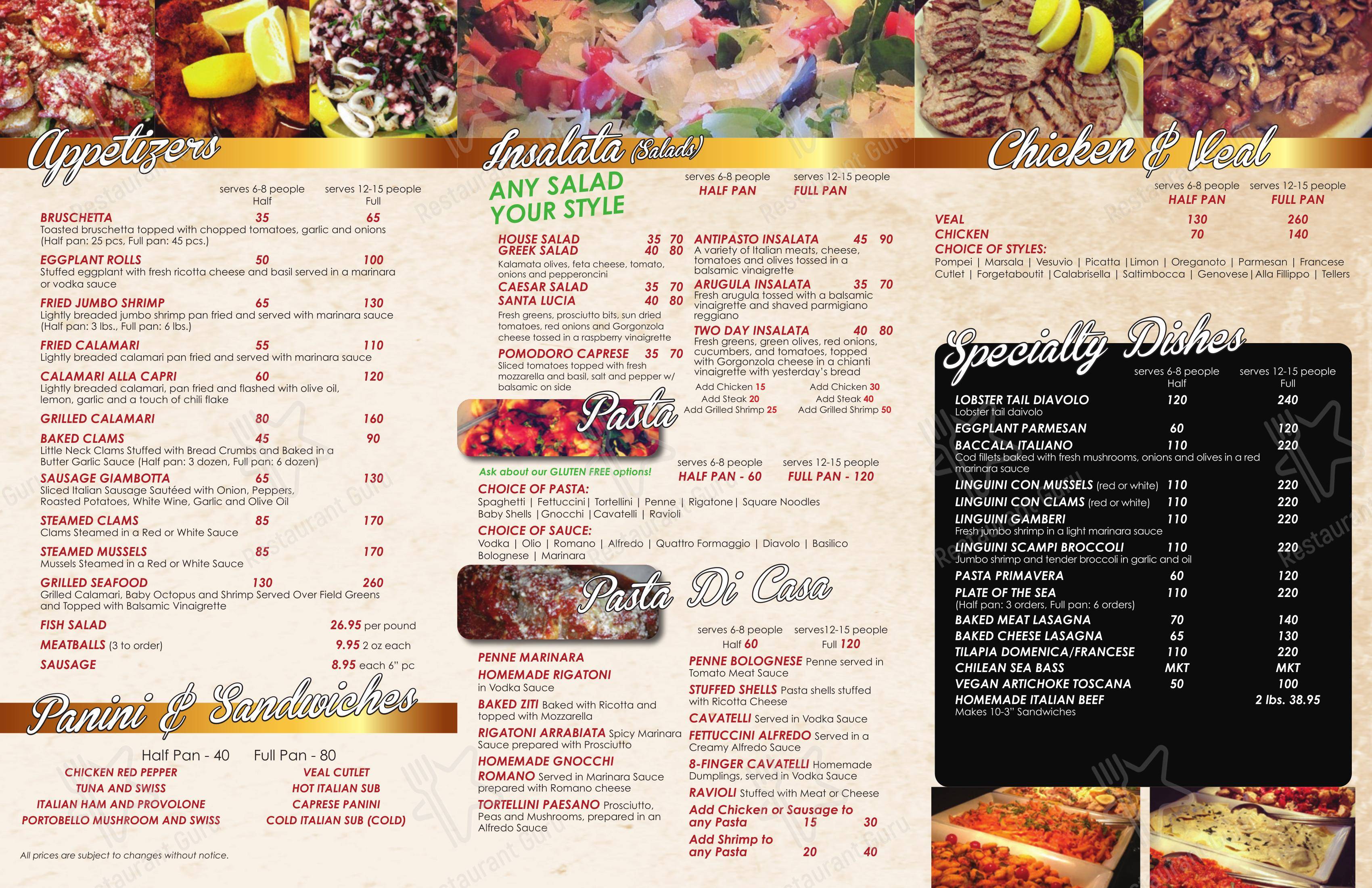 Меню пиццерии Capri Express - To Go & Catering - Lunch Menu