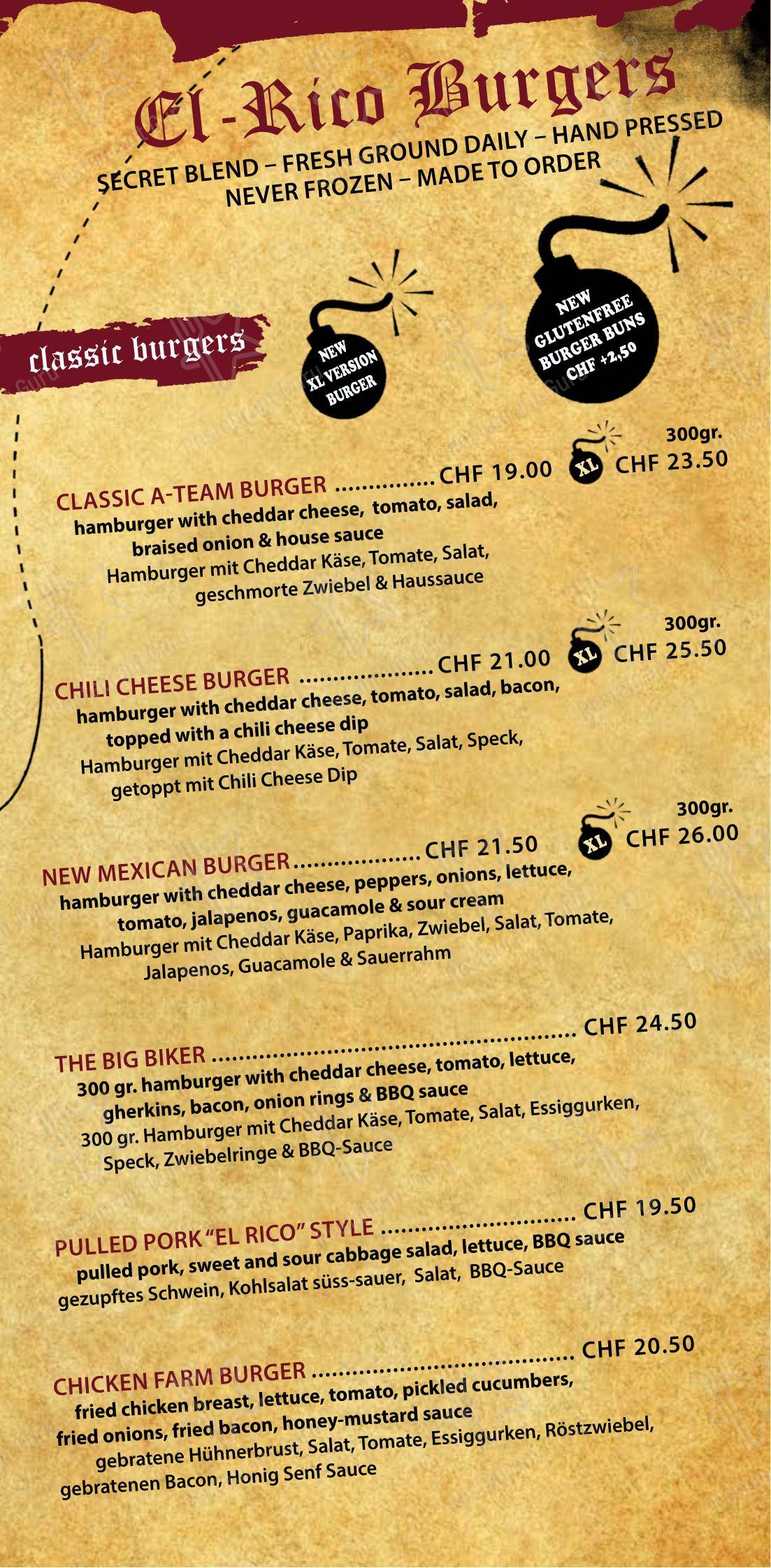 Меню напитков барбекю EL RICO - Steakhouse & Burger в Замнауне