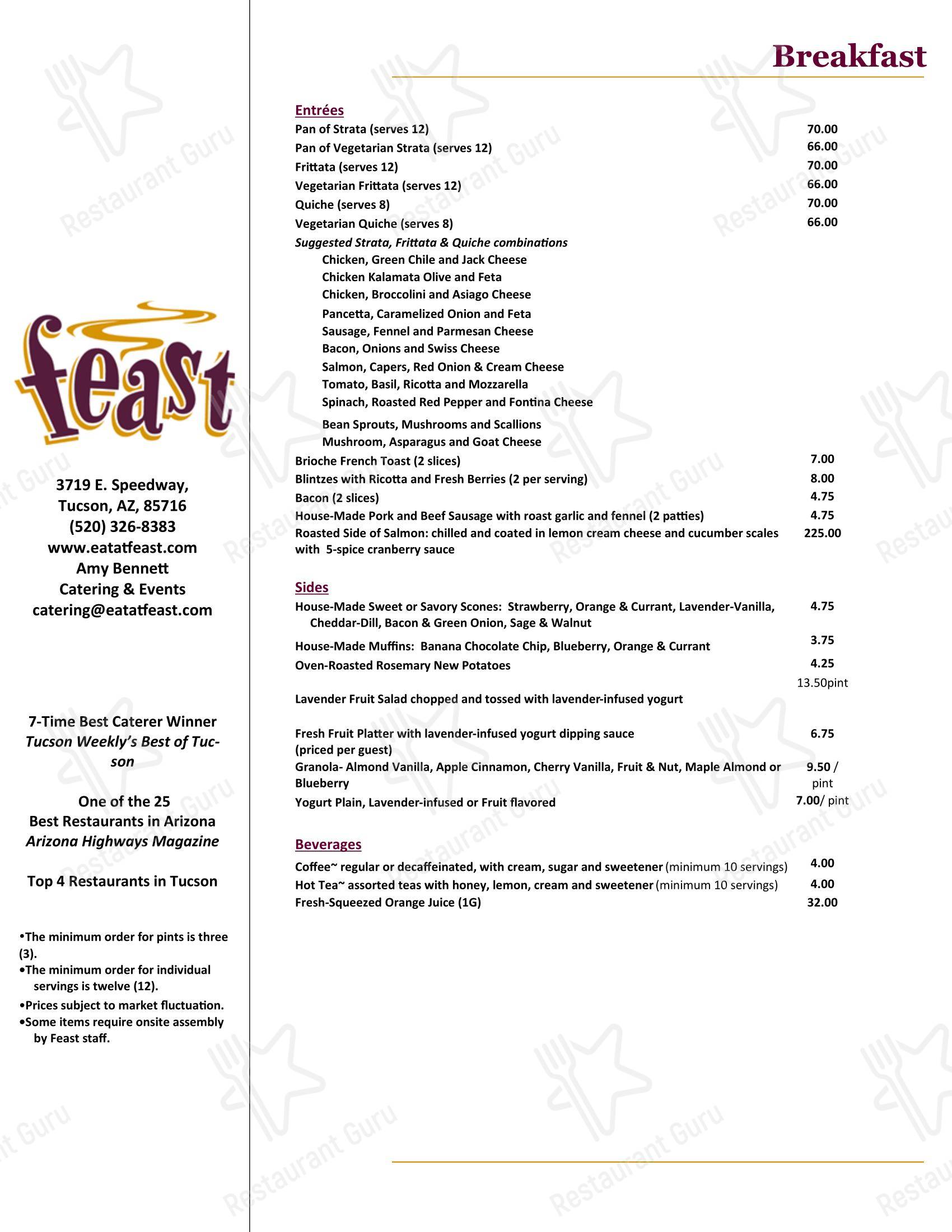 Меню напитков ресторана Feast в Тусне