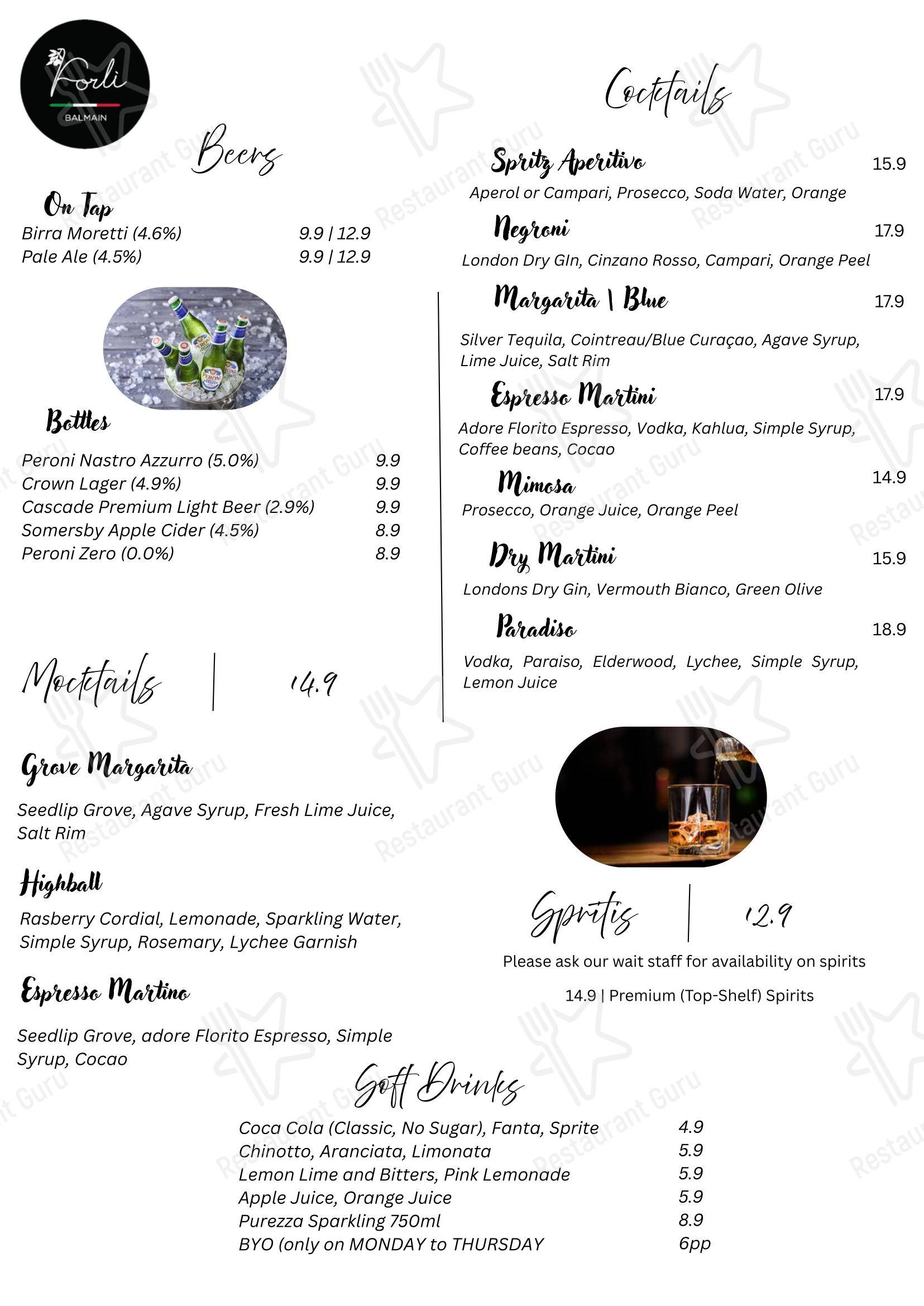 Forli Italian Restaurant в Балмейне - Основное меню