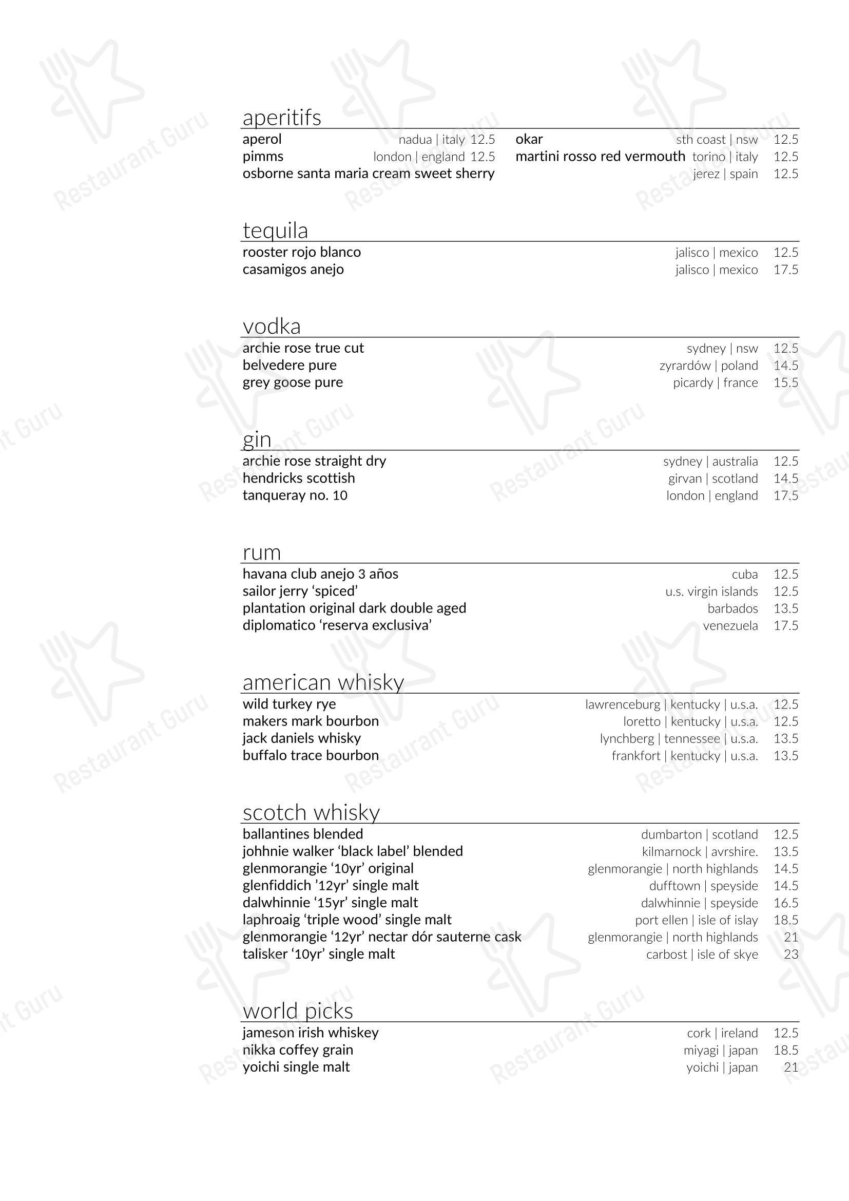 Garfish Manly в Манли - Lunch Menu