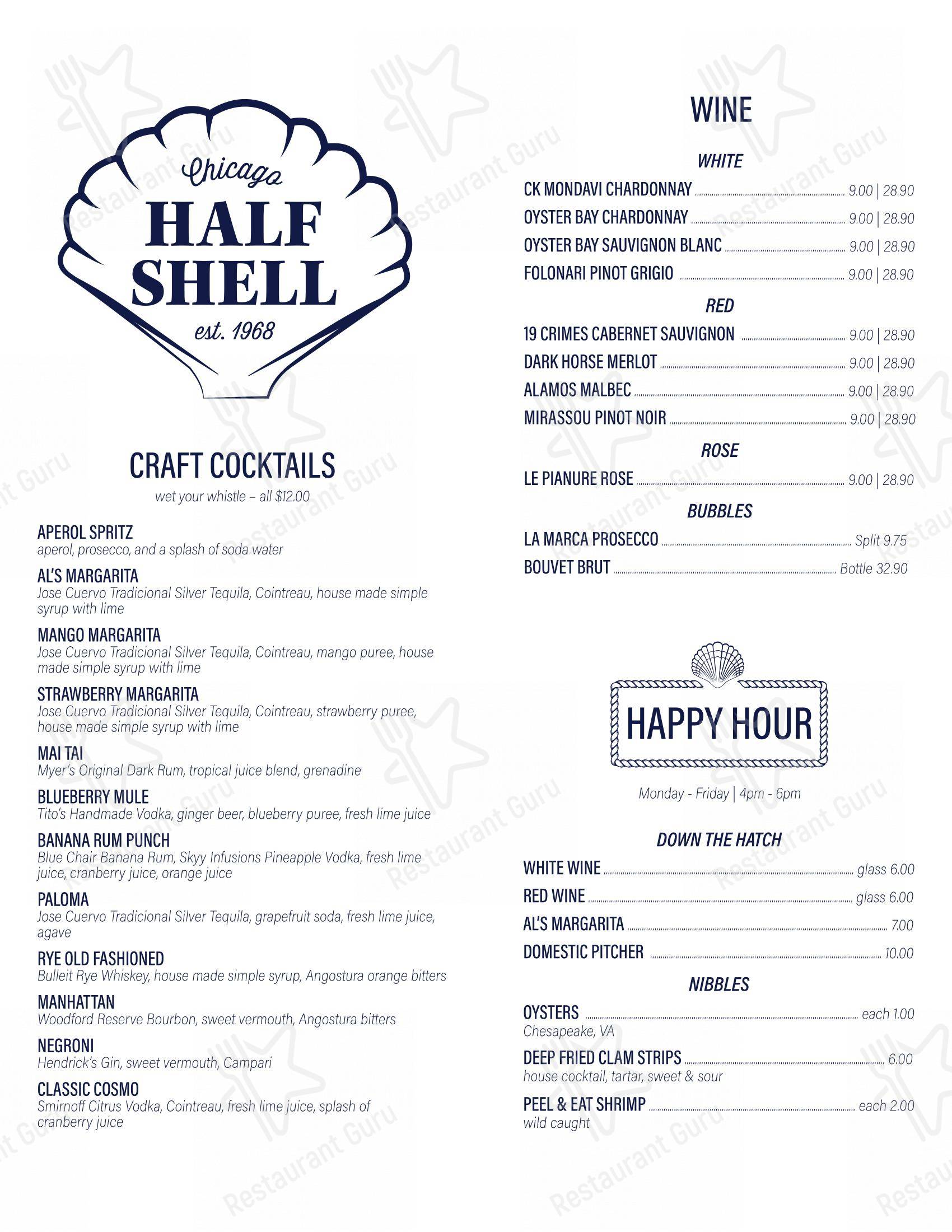 Half Shell в Чикаго - 菜单