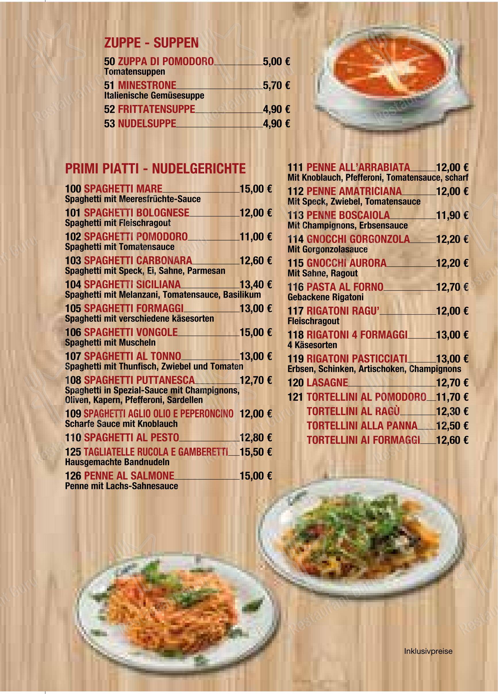 Основное меню пиццерии Pizzeria Caputo в Фёлькермаркте