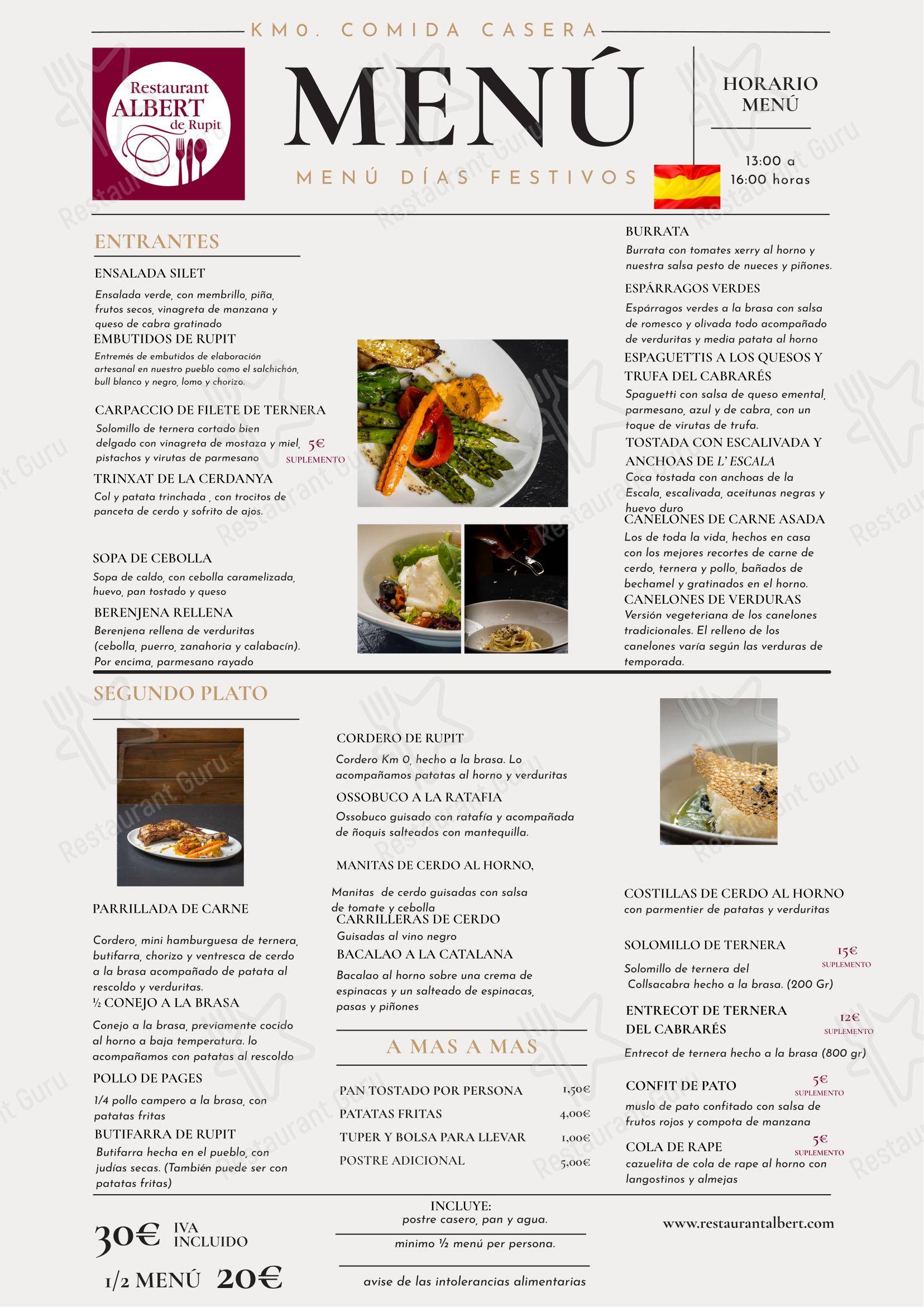 菜单 ресторана Restaurant Albert в Рупите