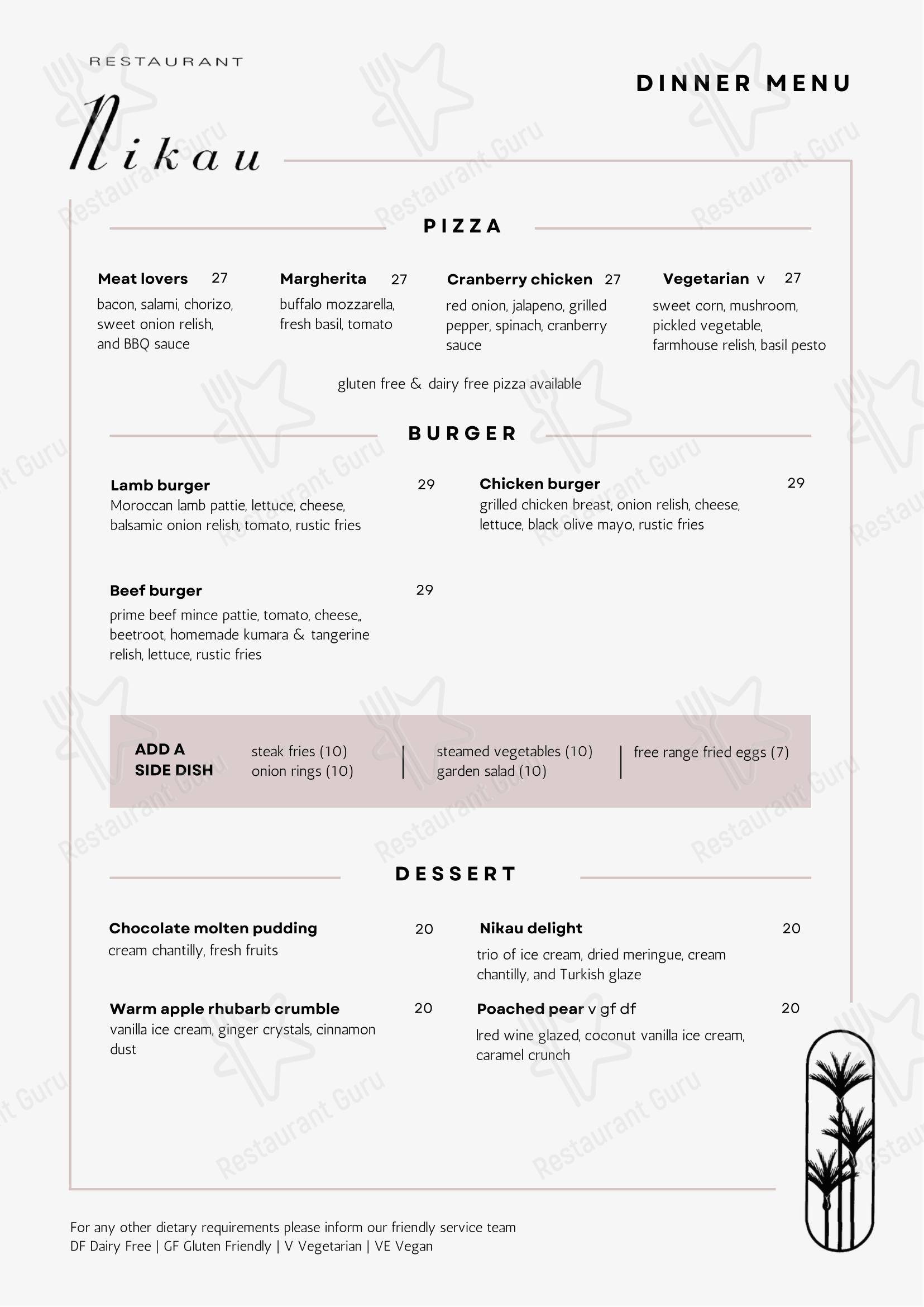 Меню паба и бара Restaurant Nikau - 菜单