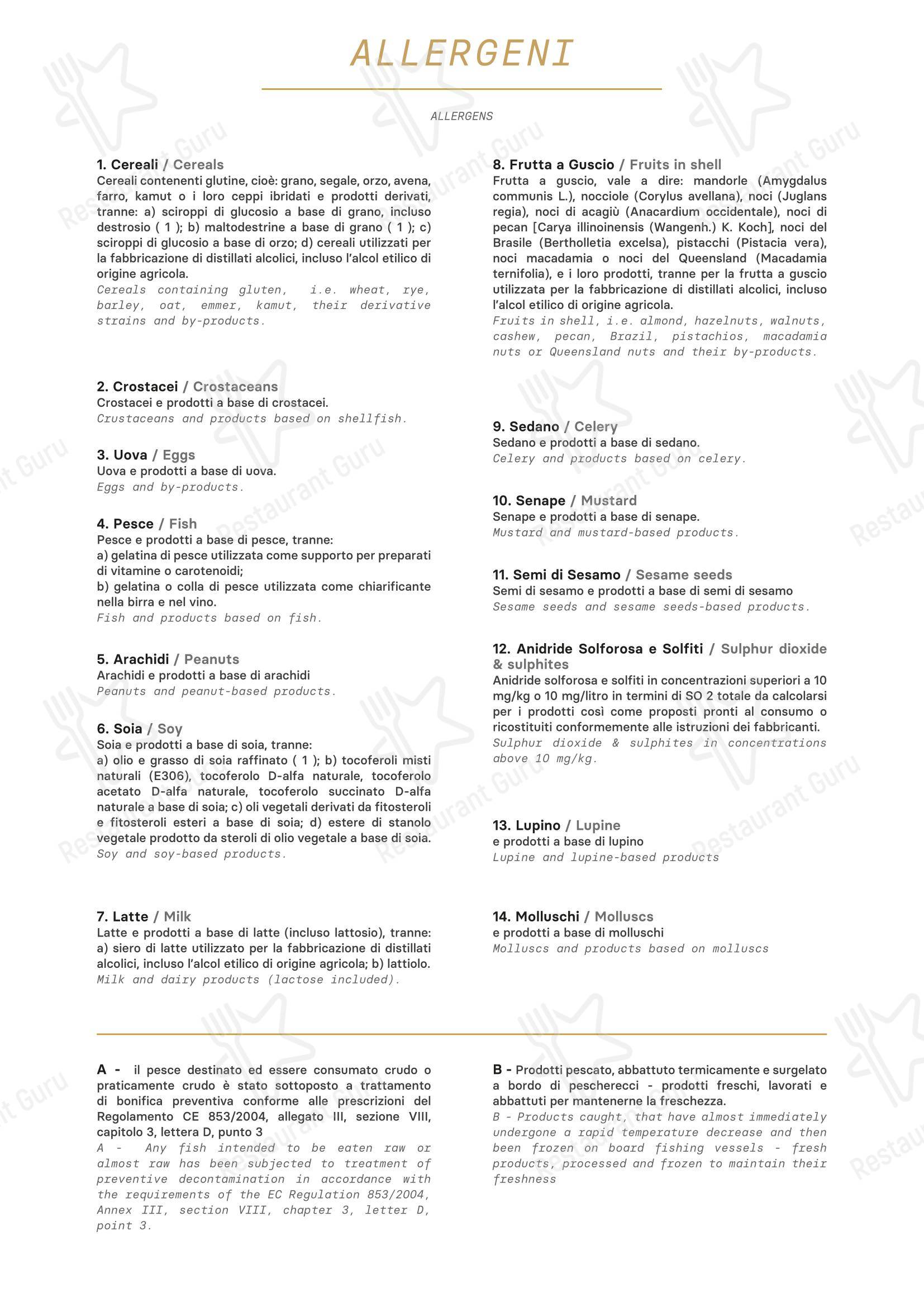Ristorante dei Condotti в Риме - Меню