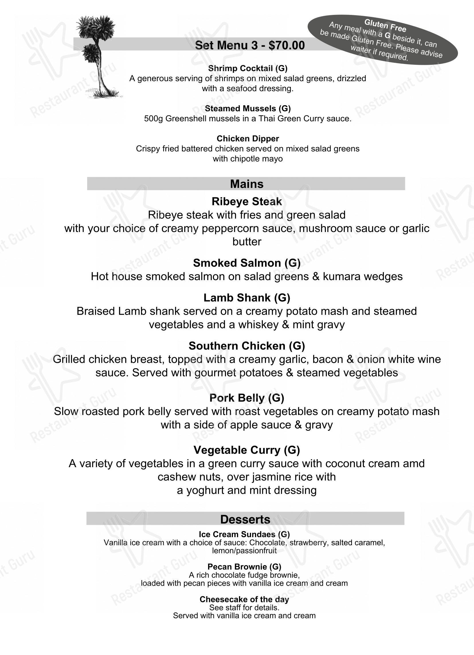 Меню ресторана The Cabbage Tree Restaurant - Ночное меню