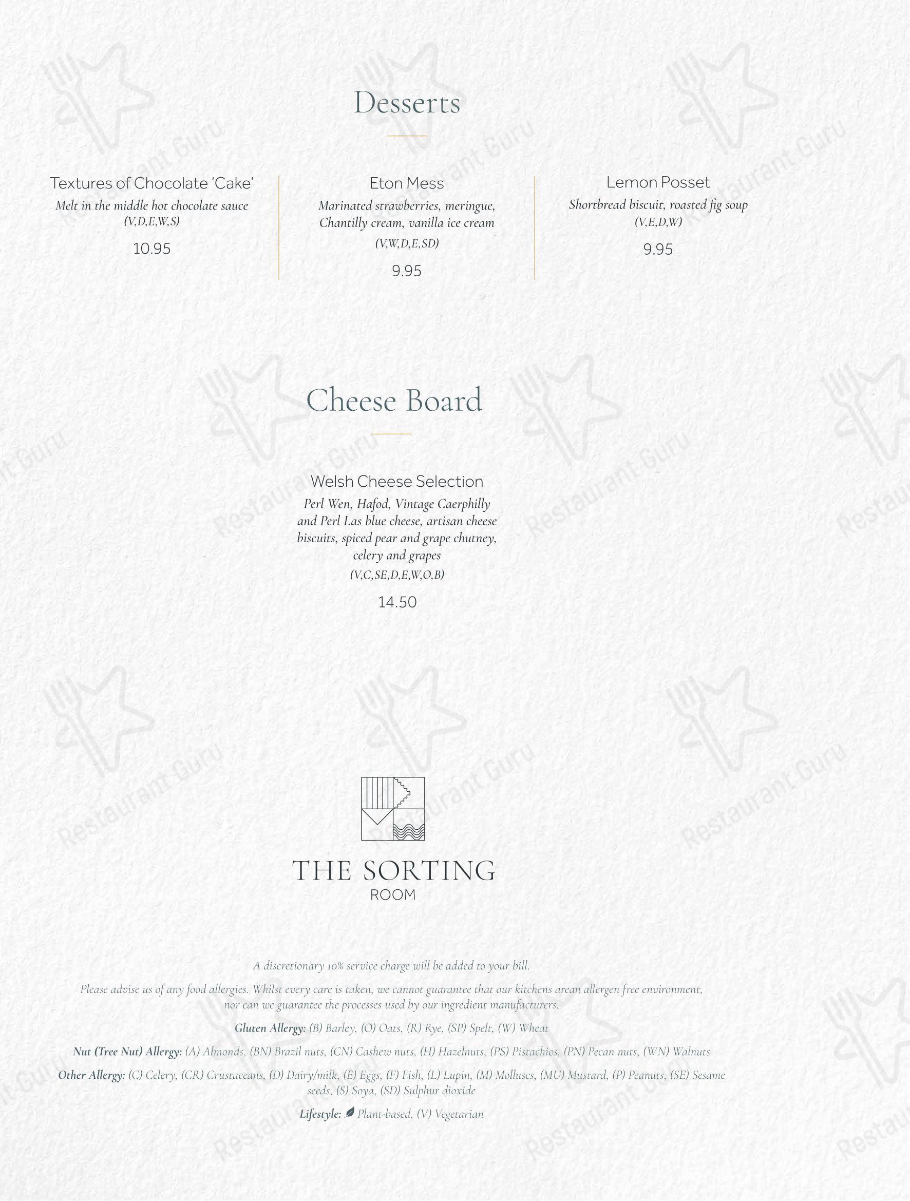 Food and Drinks menu ресторана The Sorting Room Restaurant