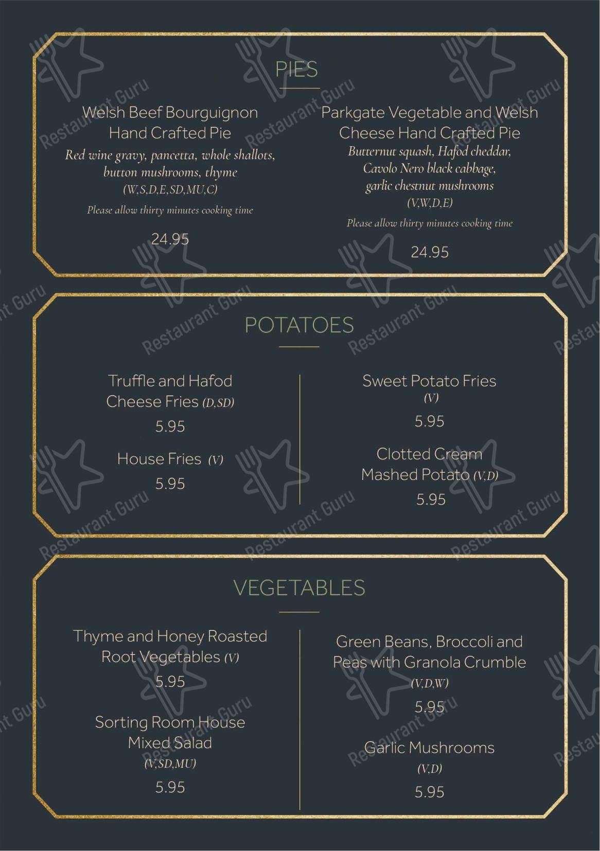 Dessert Menu ресторана The Sorting Room Restaurant