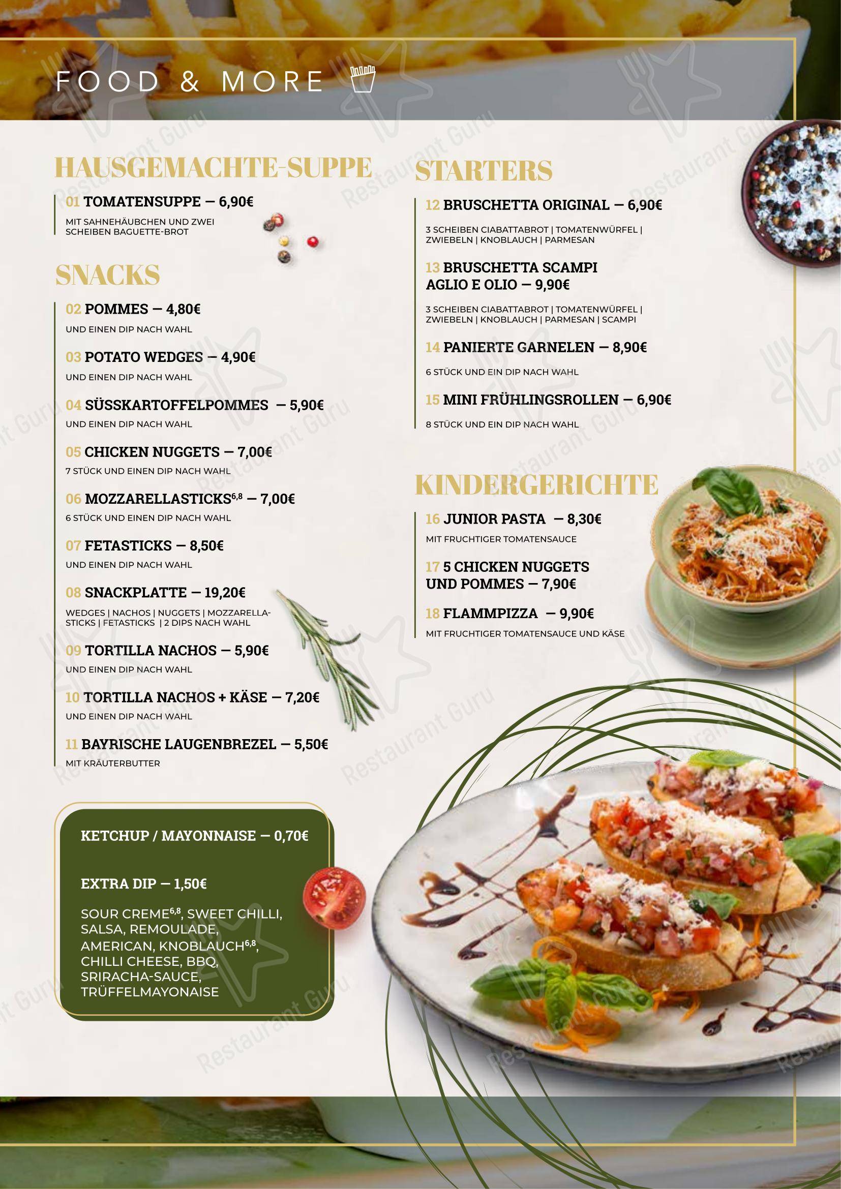 Меню паба и бара Alexander’s - Меню