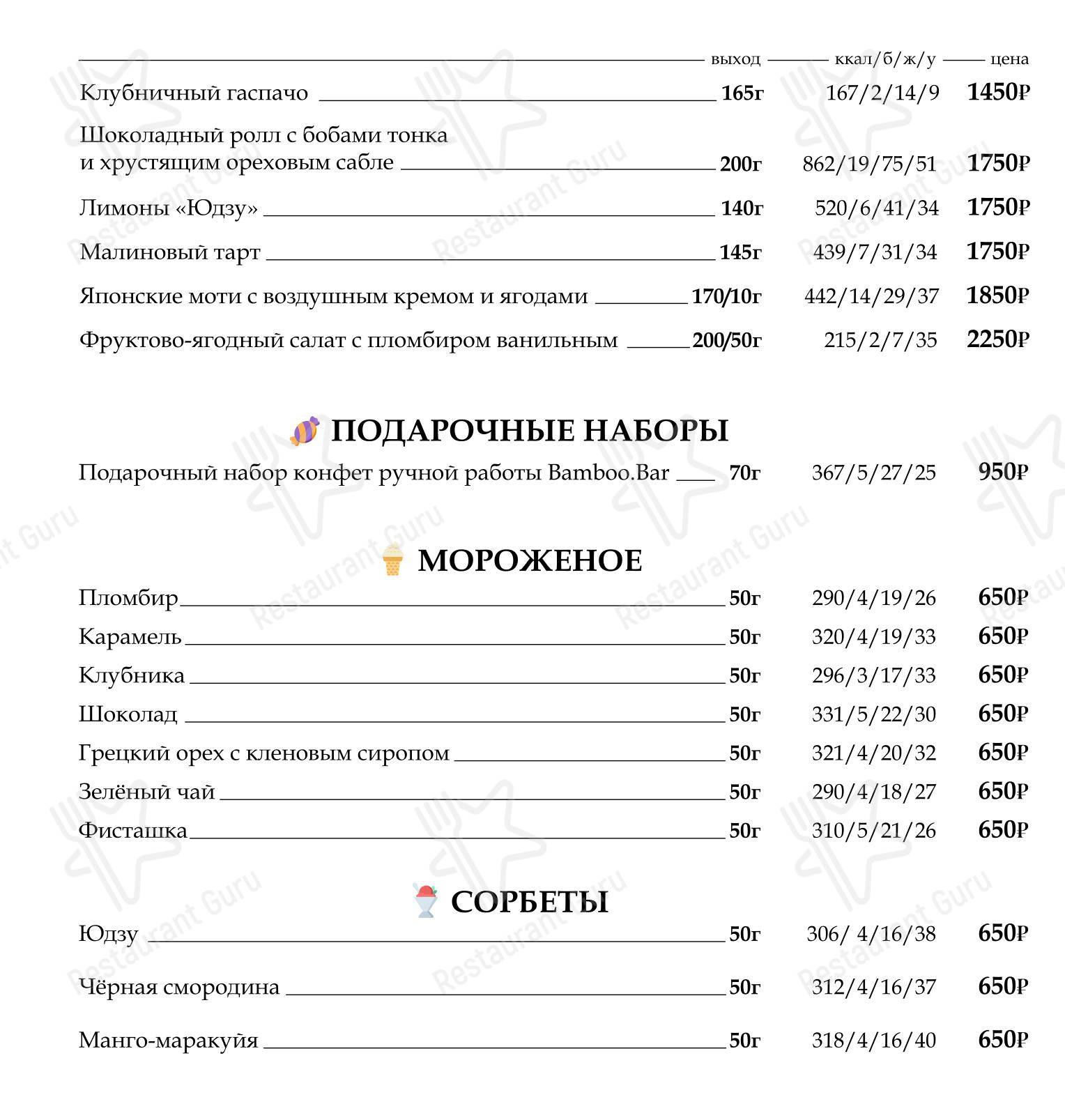 BambooBar в Москве - Коктейльная карта