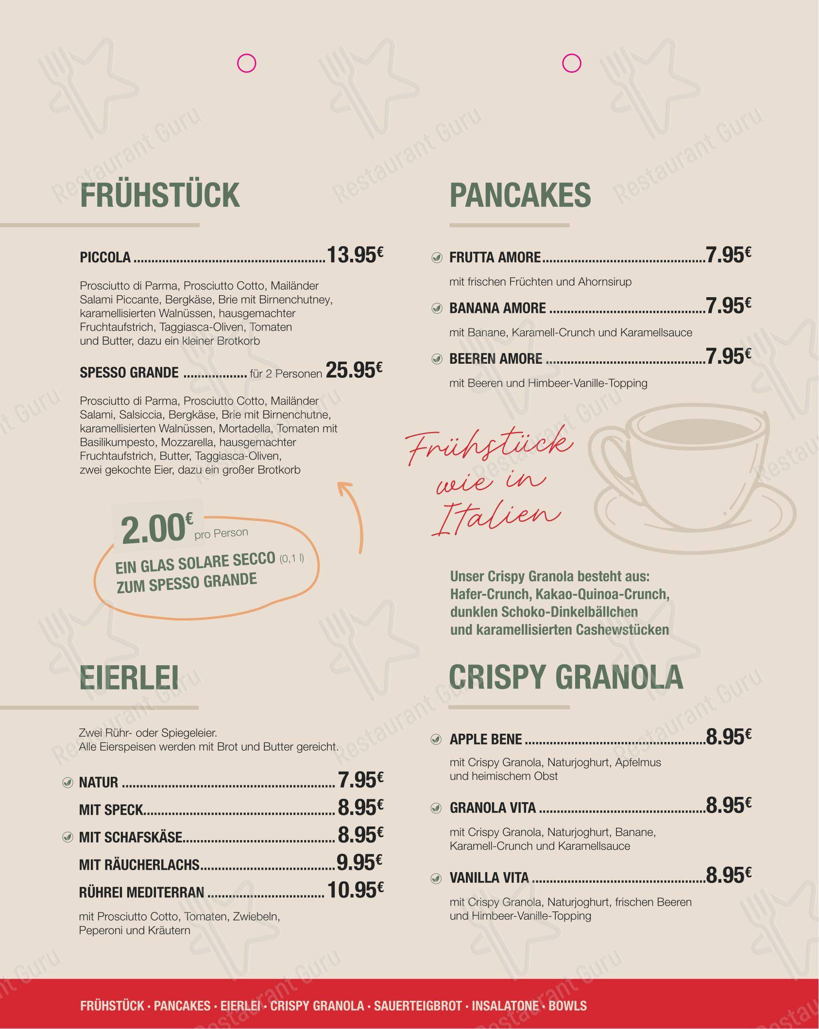 Меню кафе Café Spesso в Ганновере