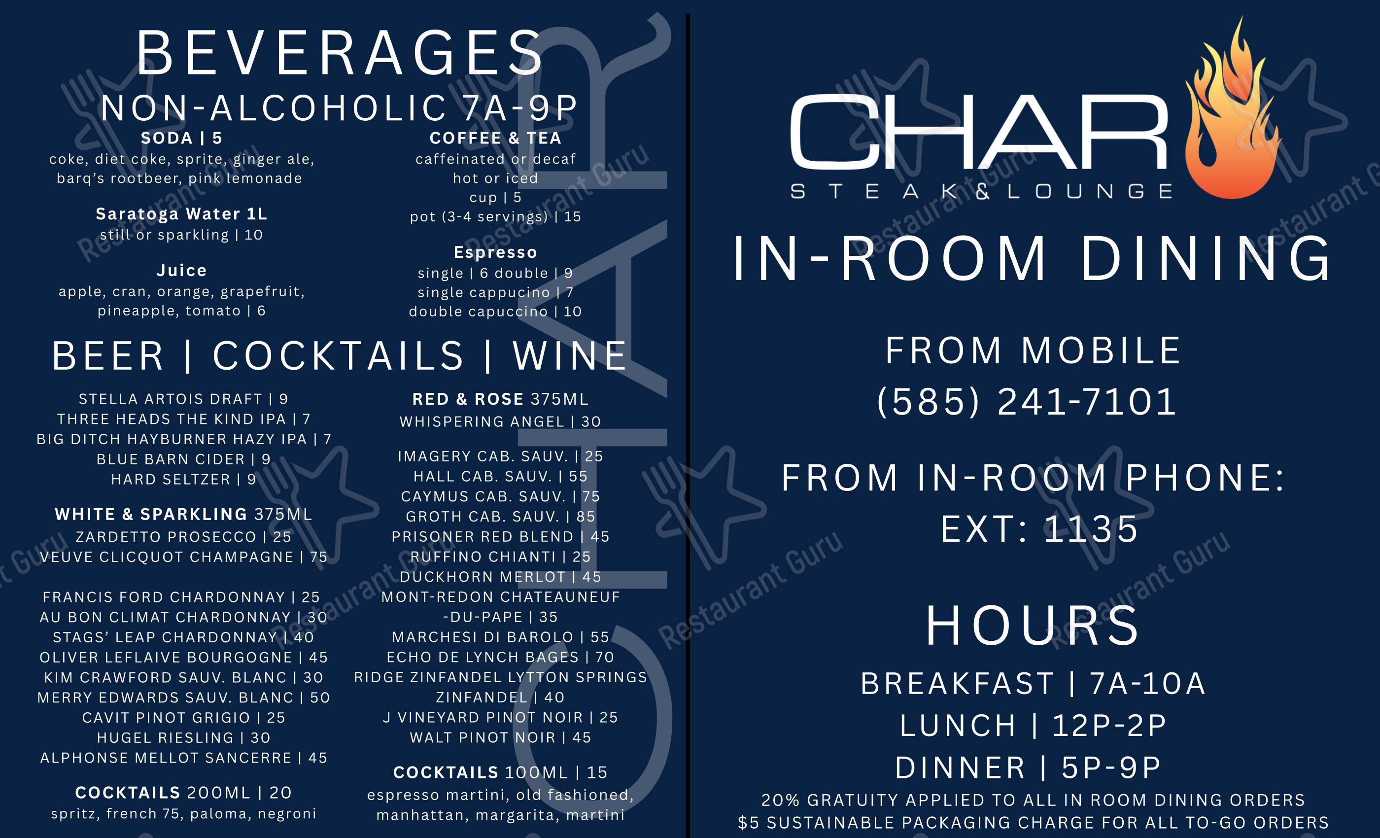 Group Booking Menu паба и бара Char Steak & Lounge