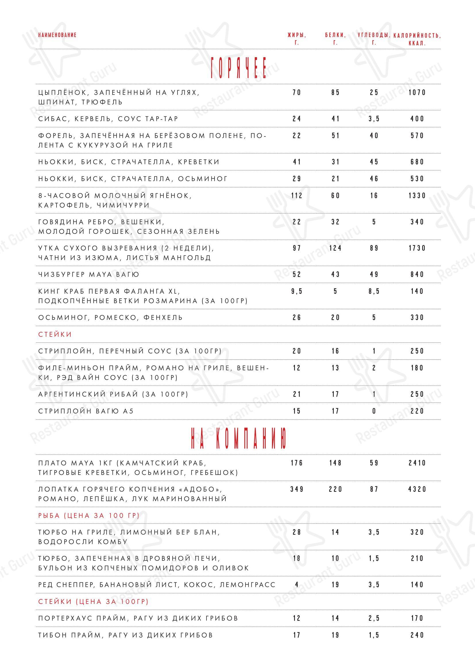 Drink menu ресторана Maya