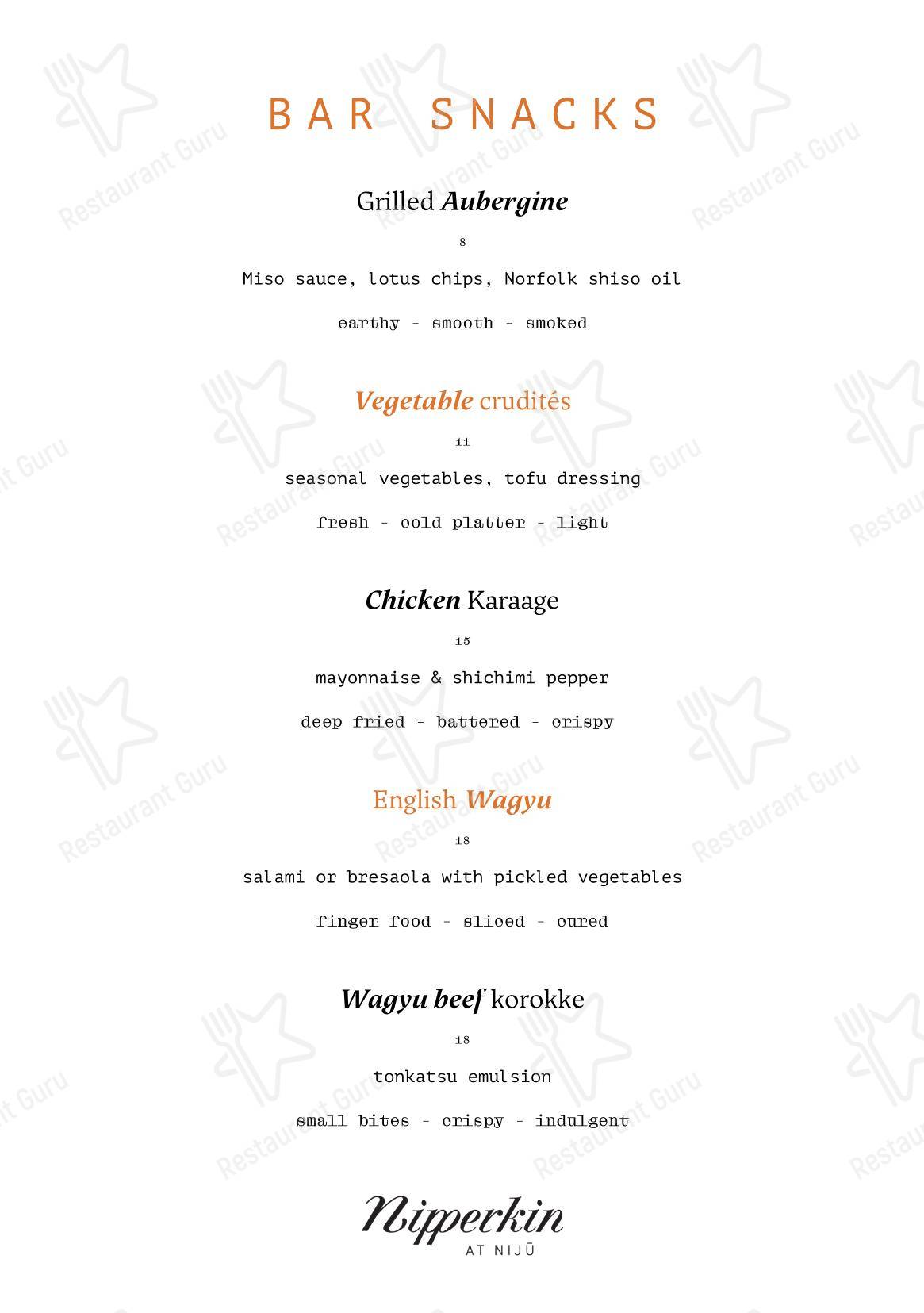 Меню ресторана NIJŪ - Bar Grill Menu