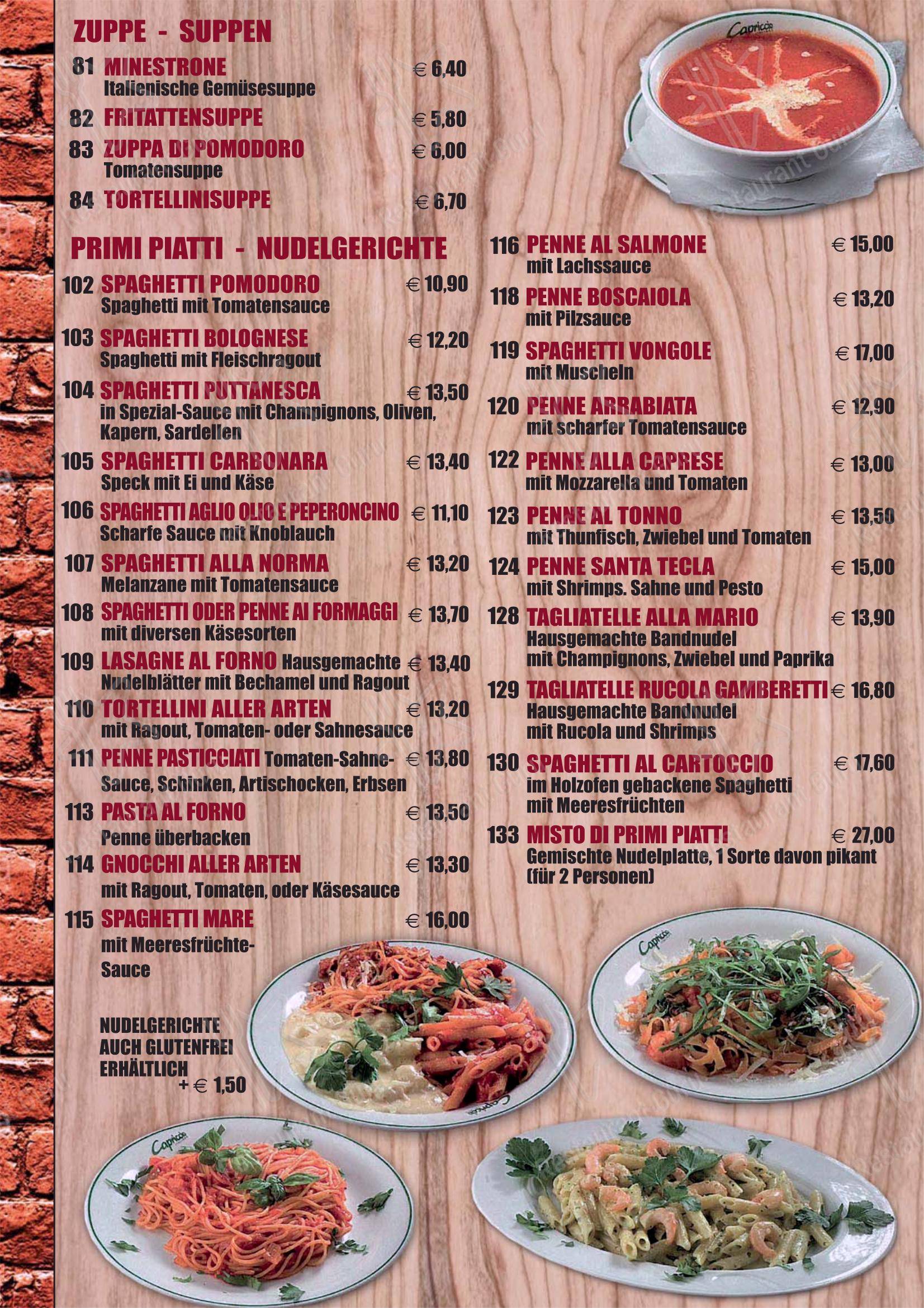 Меню пиццерии Pizzeria Caputo - Меню напитков