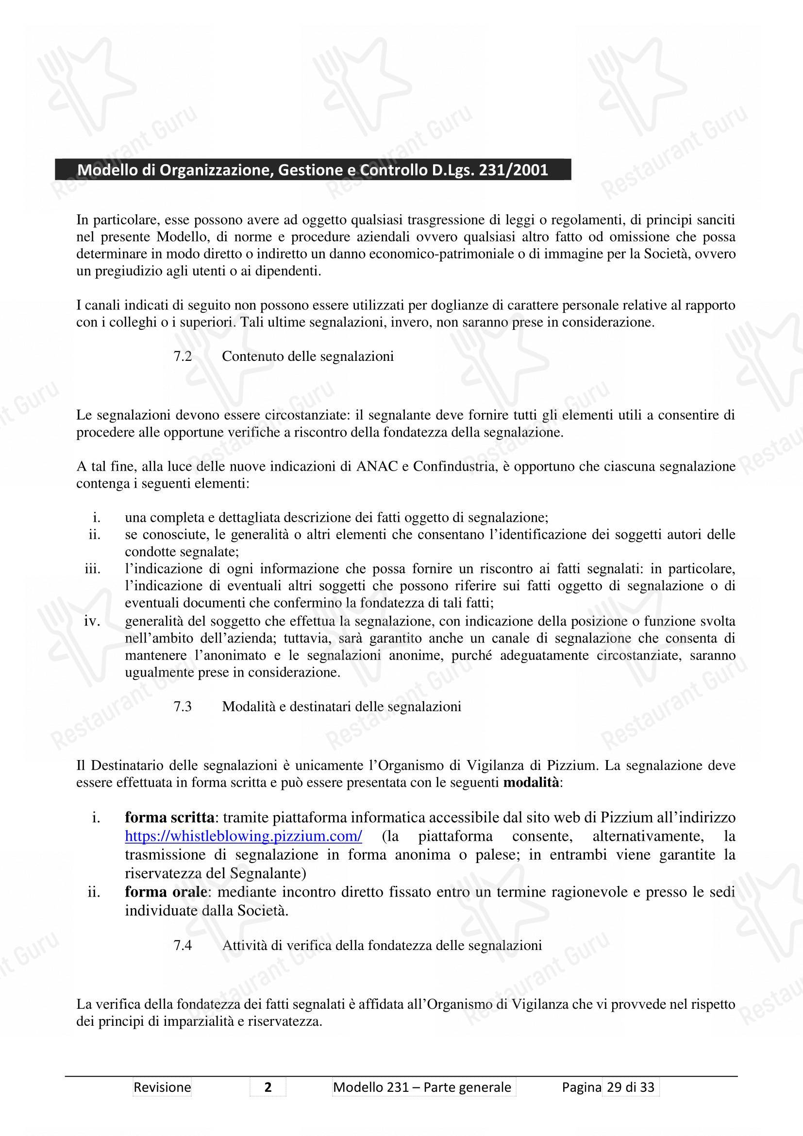 Основное меню ресторана Pizzium - Rimini