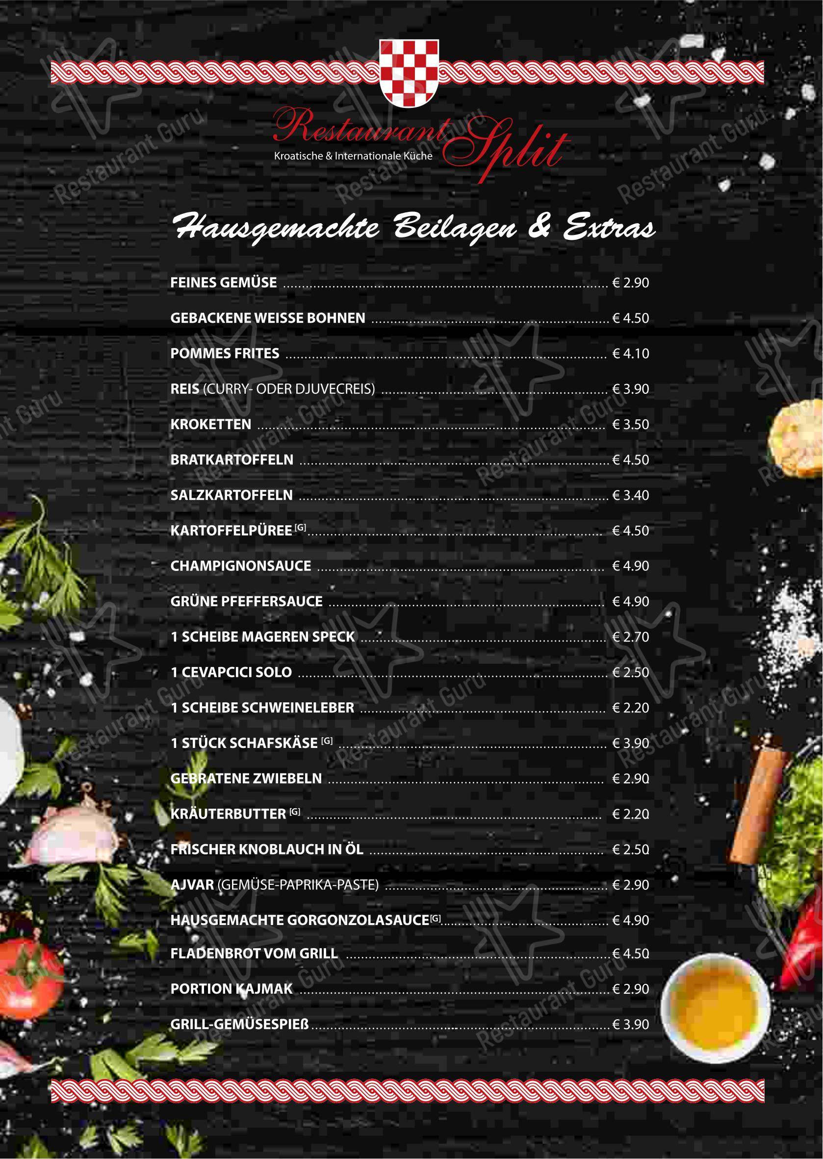Меню ресторана Restaurant Split in Berlin в Берлине