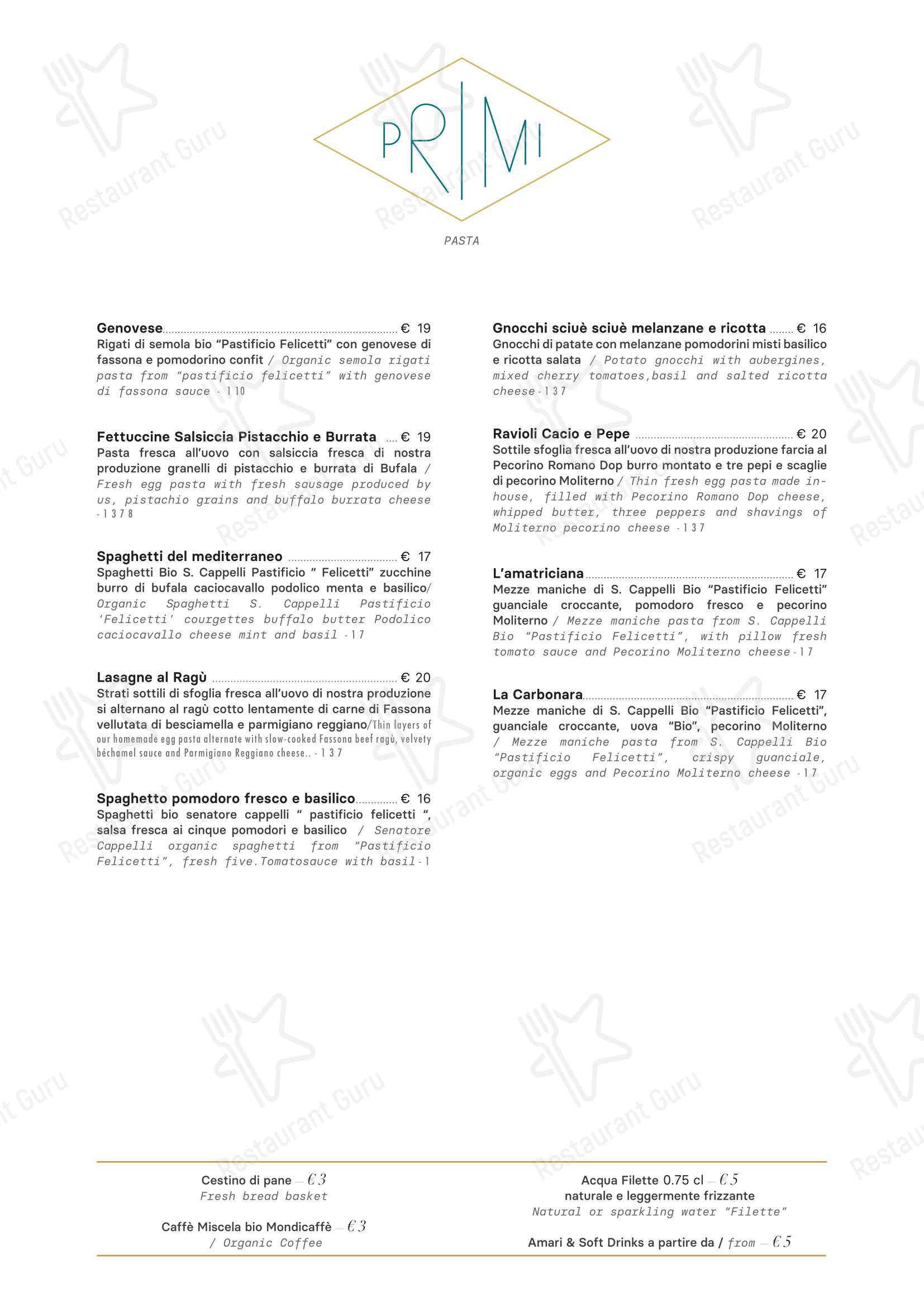 Меню ресторана Ristorante dei Condotti в Риме
