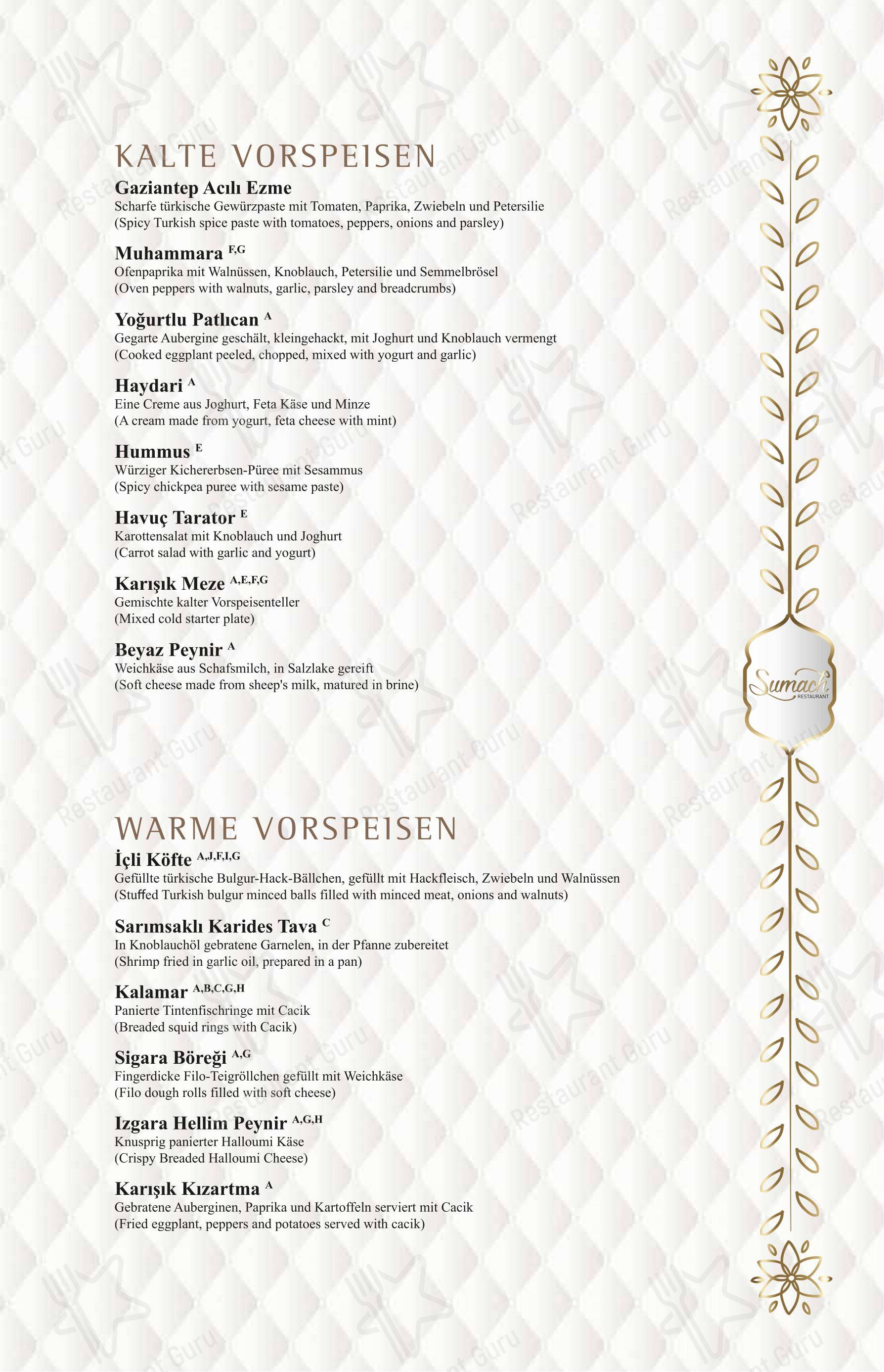 Меню ресторана Sumach Restaurant