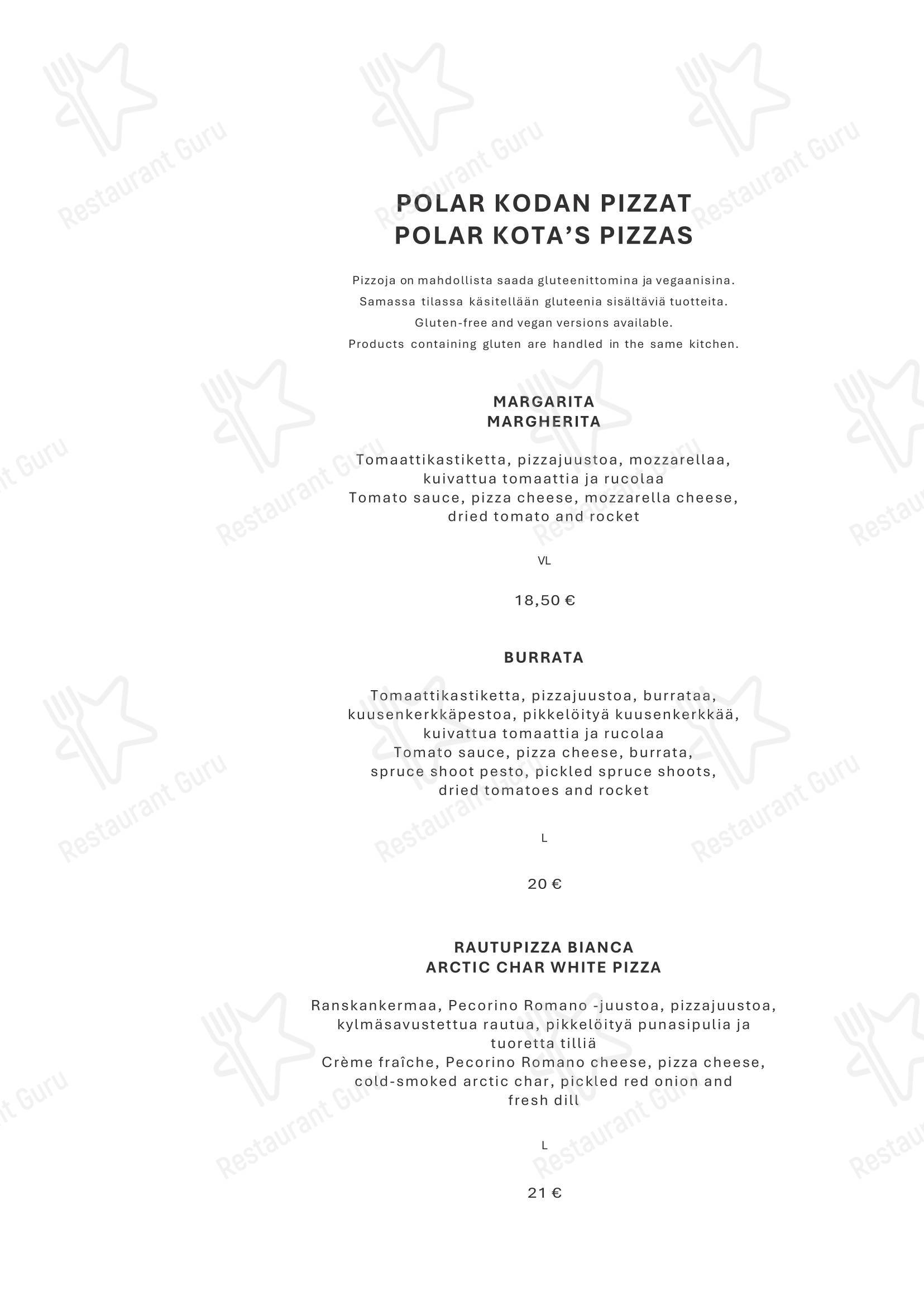 Меню напитков ресторана Takka Restaurant в Муонио