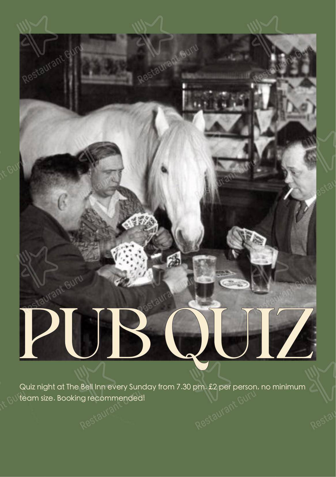Основное меню паба и бара The Bell Inn
