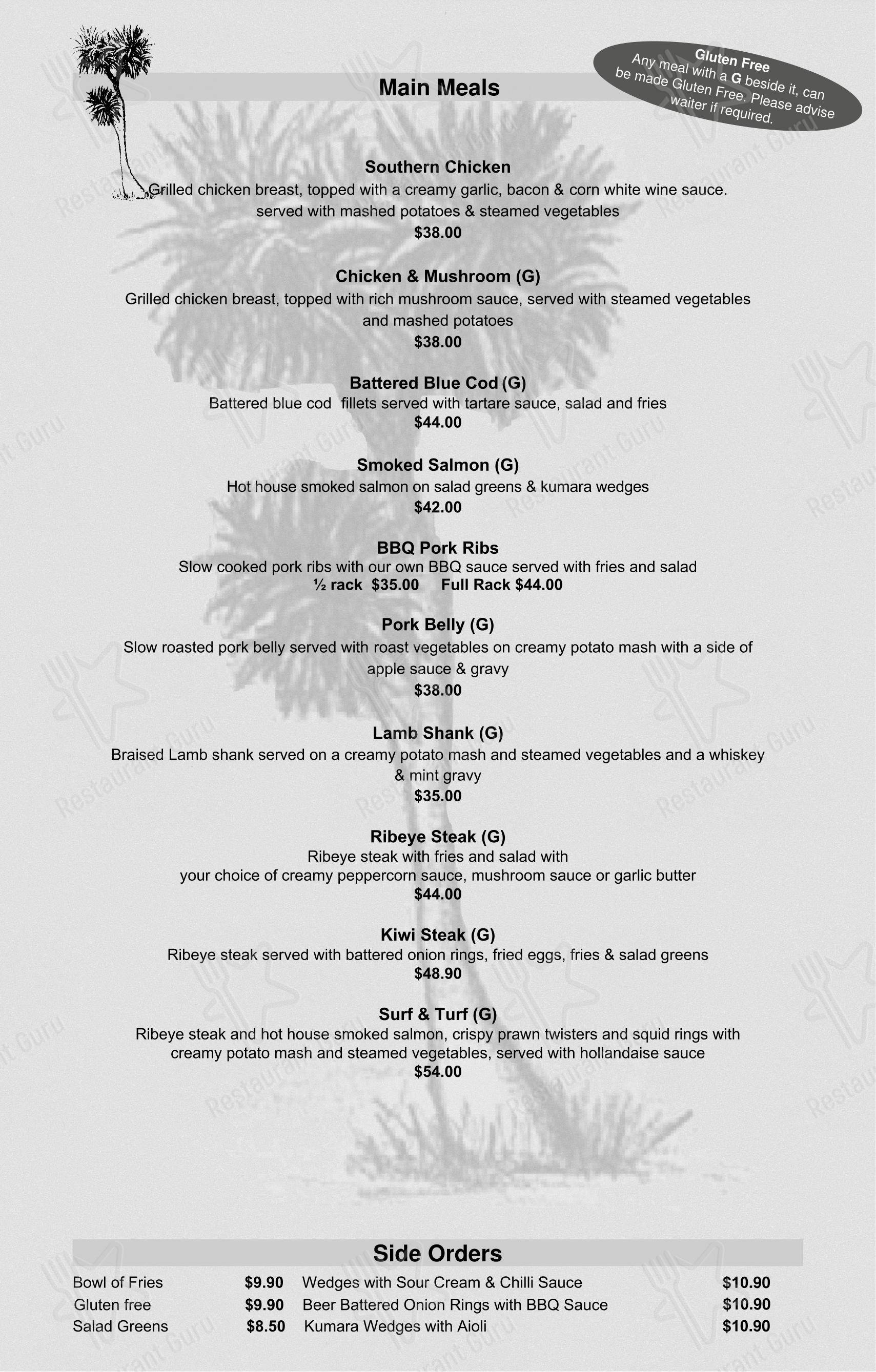 Коктейльная карта ресторана The Cabbage Tree Restaurant в Otatara